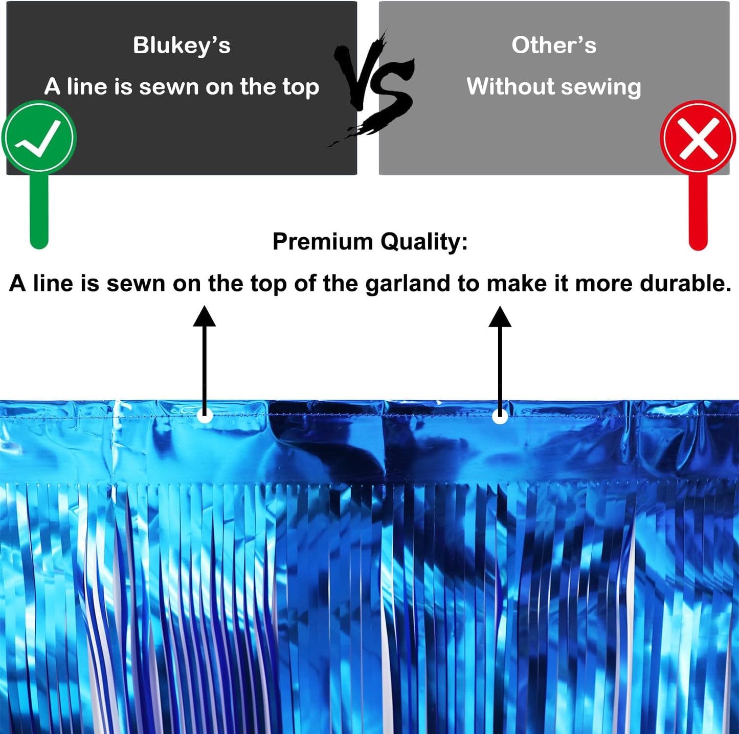 Thick 10 Feet by 15 Inch Royal Blue Foil Fringe Garland - Pack of 3 | Shiny Metallic Tinsel Banner for Parade Floats, Bridal Shower, Wedding, Birthday, Christmas | Wall Hanging Drapes (3)
