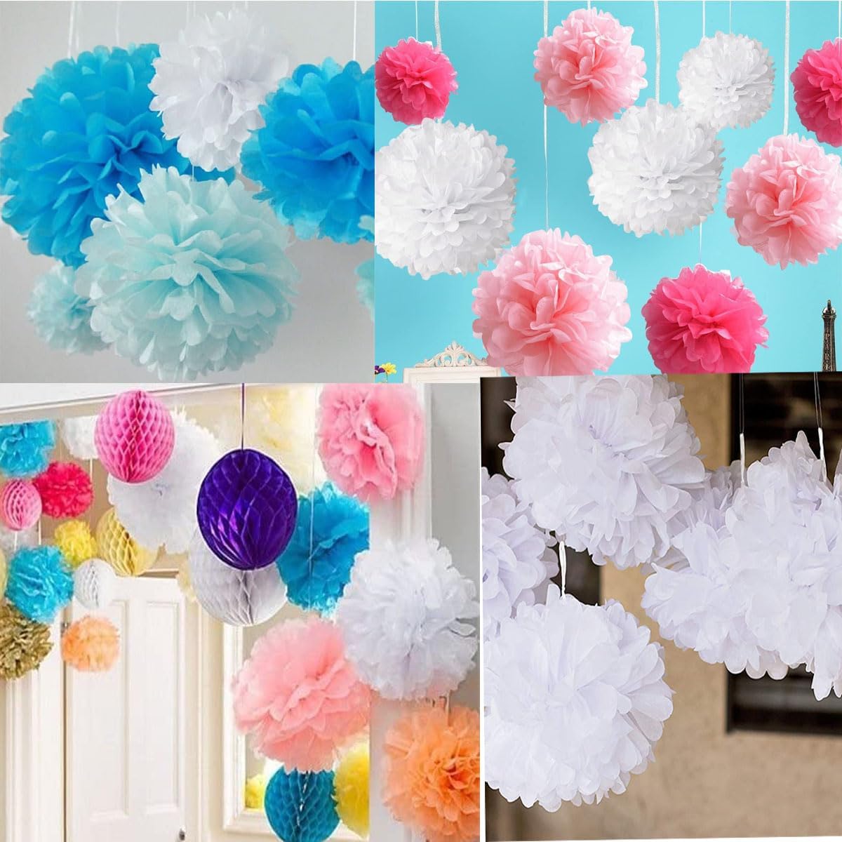 12pcs 10in 12in Grey Paper Pom Poms Tissue Paper Flower Hanging Paper Flower Balls Wedding Party Flower Decorations DIY Art Craft Blooms for Birthday Baby Shower Nursery Decor