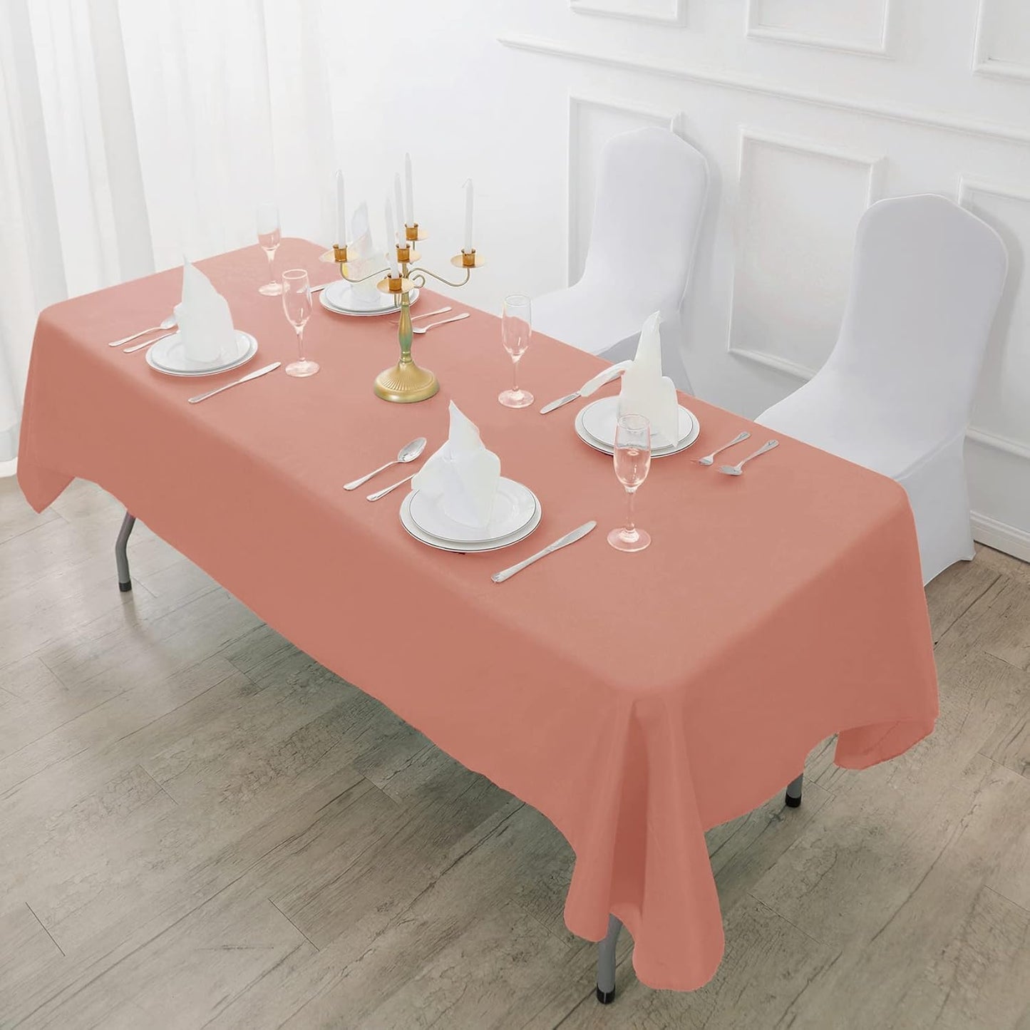 Fokitut 2 Pack Waterproof Rectangle Tablecloth, 60x120 Inch,Stain Resistant and Wrinkle Polyester Table Cloth, Fabric Table Cover for Kitchen Dining, Wedding, Party, Holiday Dinner-Dusty Pink