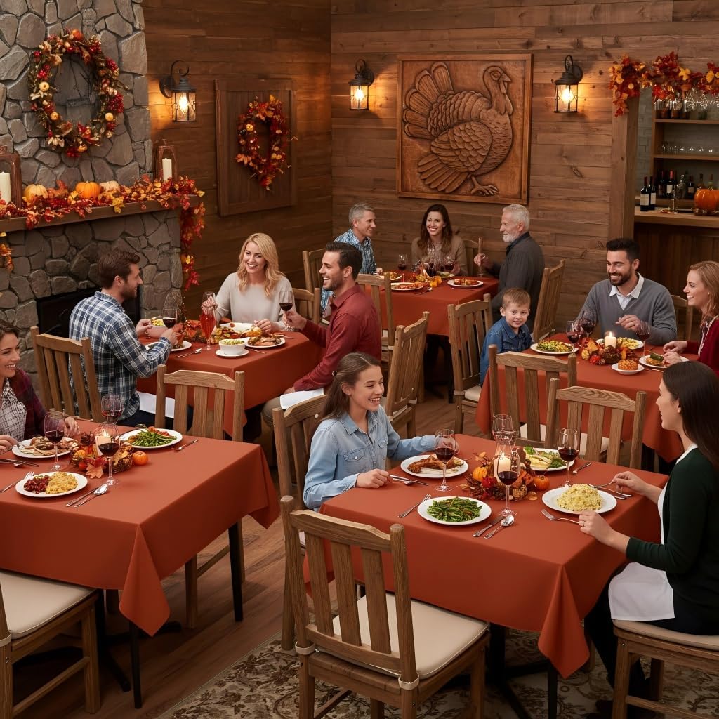 sancua Thanksgiving Square Tablecloths 70x70 Inch Rust, 2 Pack Fabric Fall Table Cloth for Square or Round Tables, Burnt Orange Washable Polyester Table Cover for Dinner, Holiday Party, Display Tables