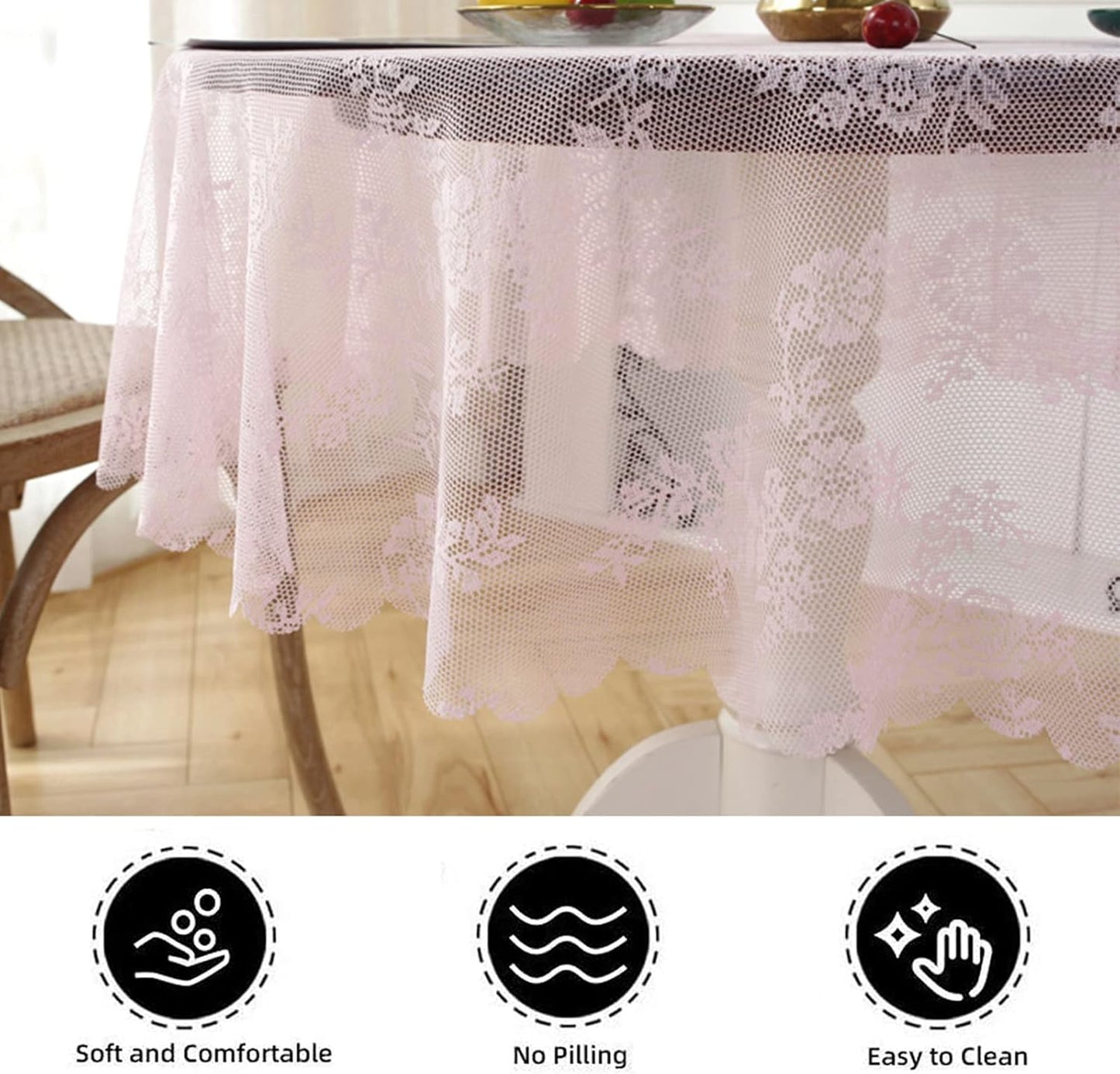 Jeloris Round Lace Tablecloth with Elegant Scalloped Bottom for Any Special Event Such as Wedding, Birthday Party, Baby Shower, Anniversary (60 inch, Style 2)