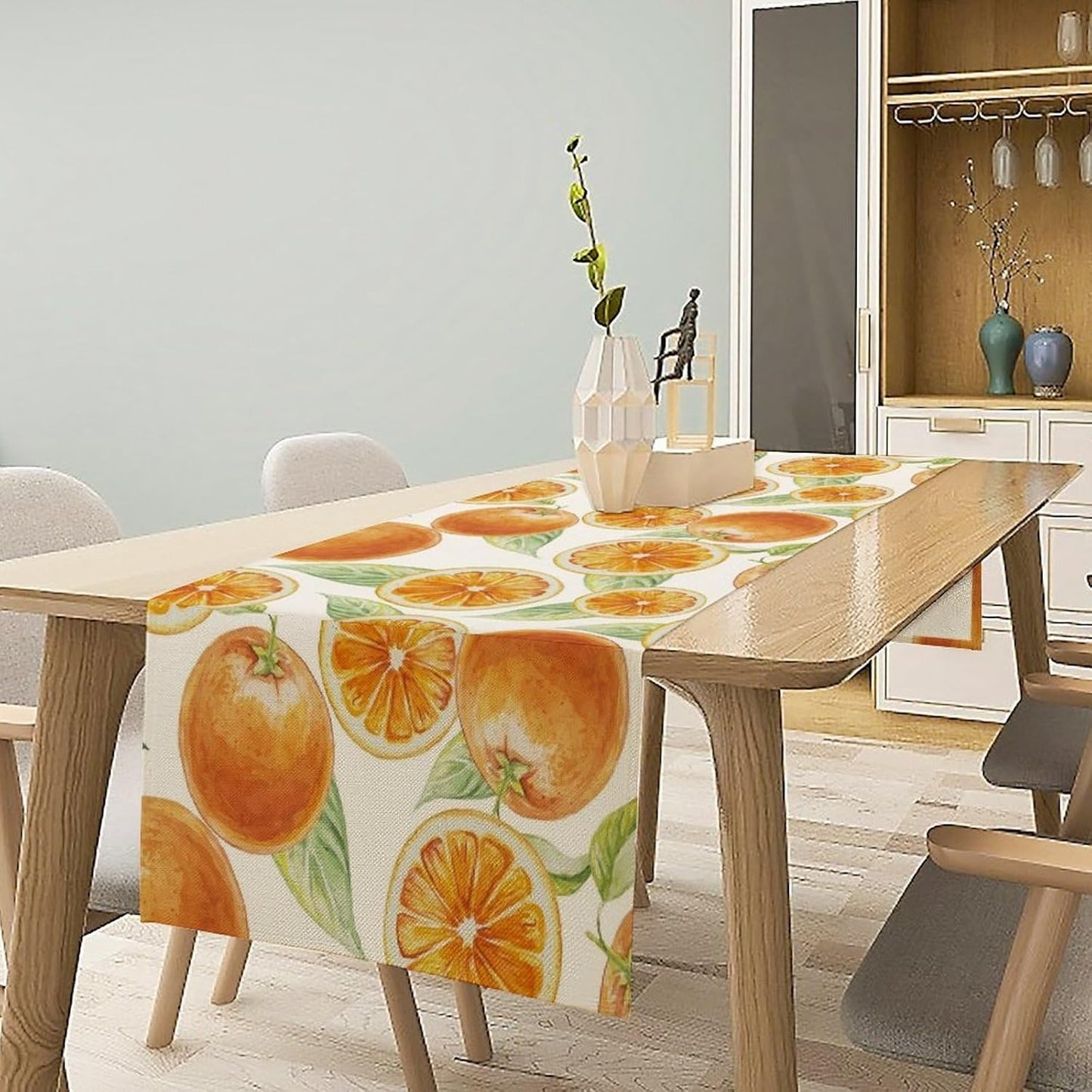 Spring Summer Orange Table Runner Watercolor Sweet Fruit Botanical Print Dinner Runner for Farmhouse Party Holiday Home Kitchen Dining Table Decor 13x70