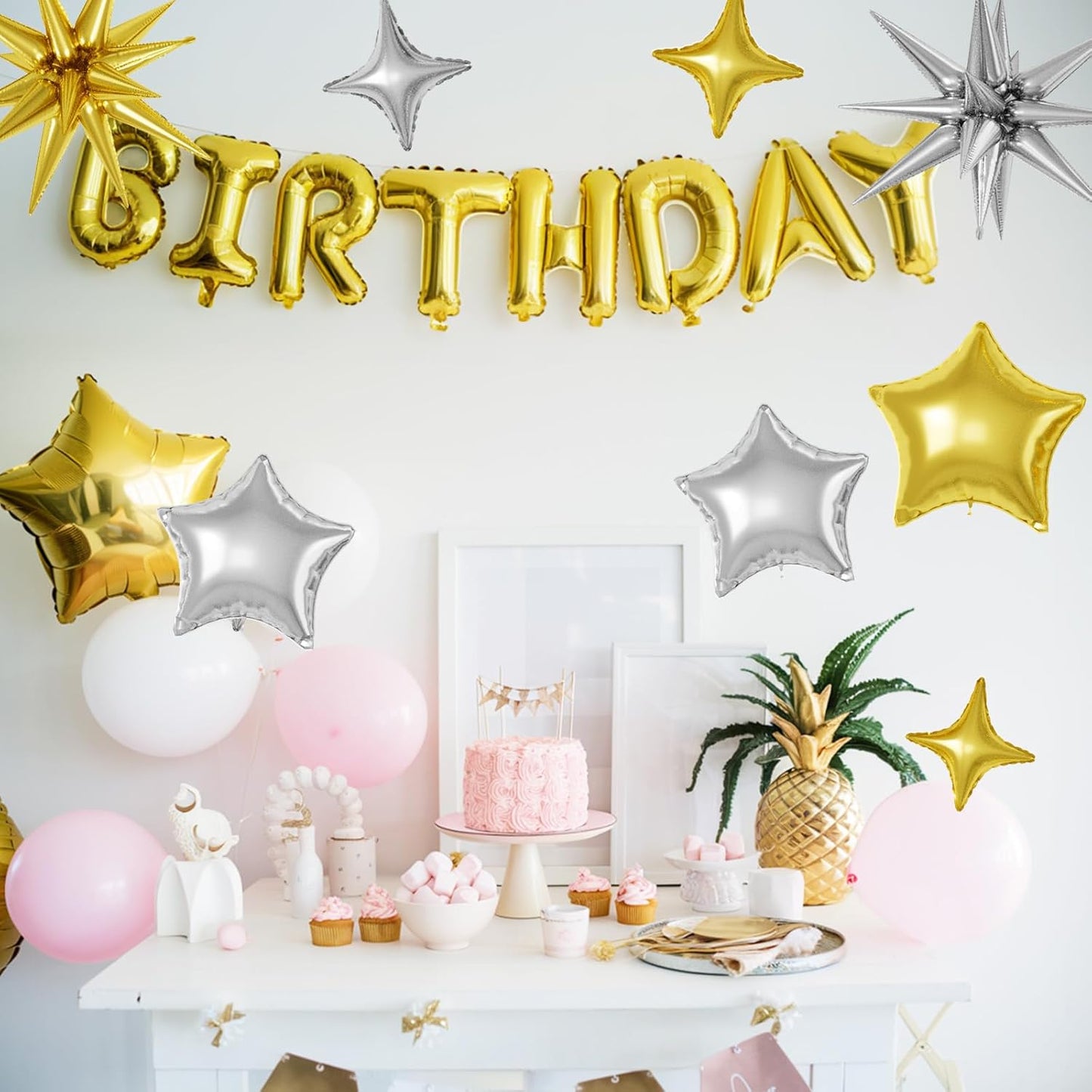 16 Pcs Gold Silver Star Balloons, 22/18/10 Inch Foil Balloons, Four-Pointed Balloon for Kids Men Birthday Graduation Wedding Bridal Baby Shower Party Decorations