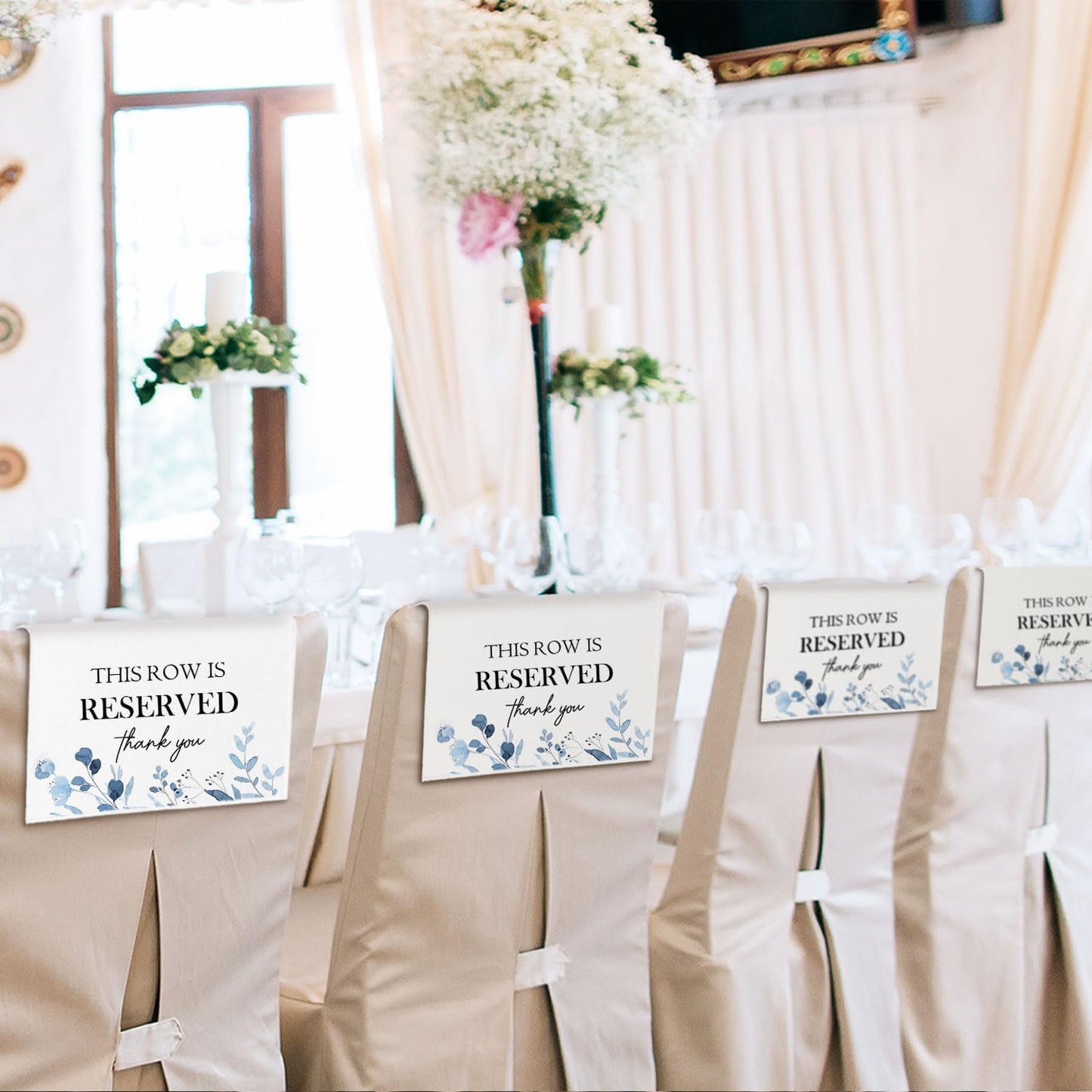 Reserved Seating Chair Signs, This Row Is Reserved Pew Cloths Seating Placeholder for Church Pews, Wedding Decorations for Reception Parties Celebrations Event Meetings (Dusty Blue, 4 PCS)