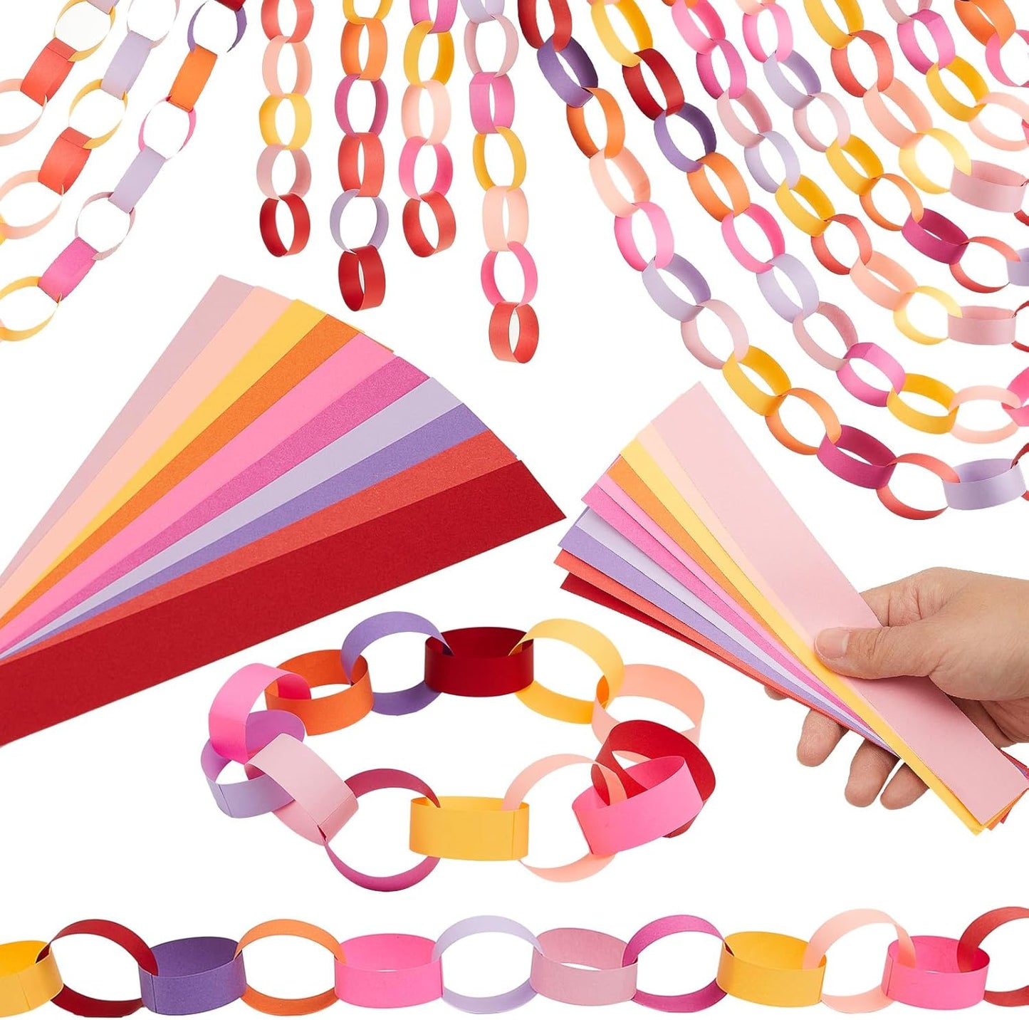 Lincia 600 Sheet Halloween Paper Chain Garland, Construction DIY Crafts Chain Strip for Fall Thanksgiving Party Decor, 1x8 Inch with Double Sided Tape (Valentine)