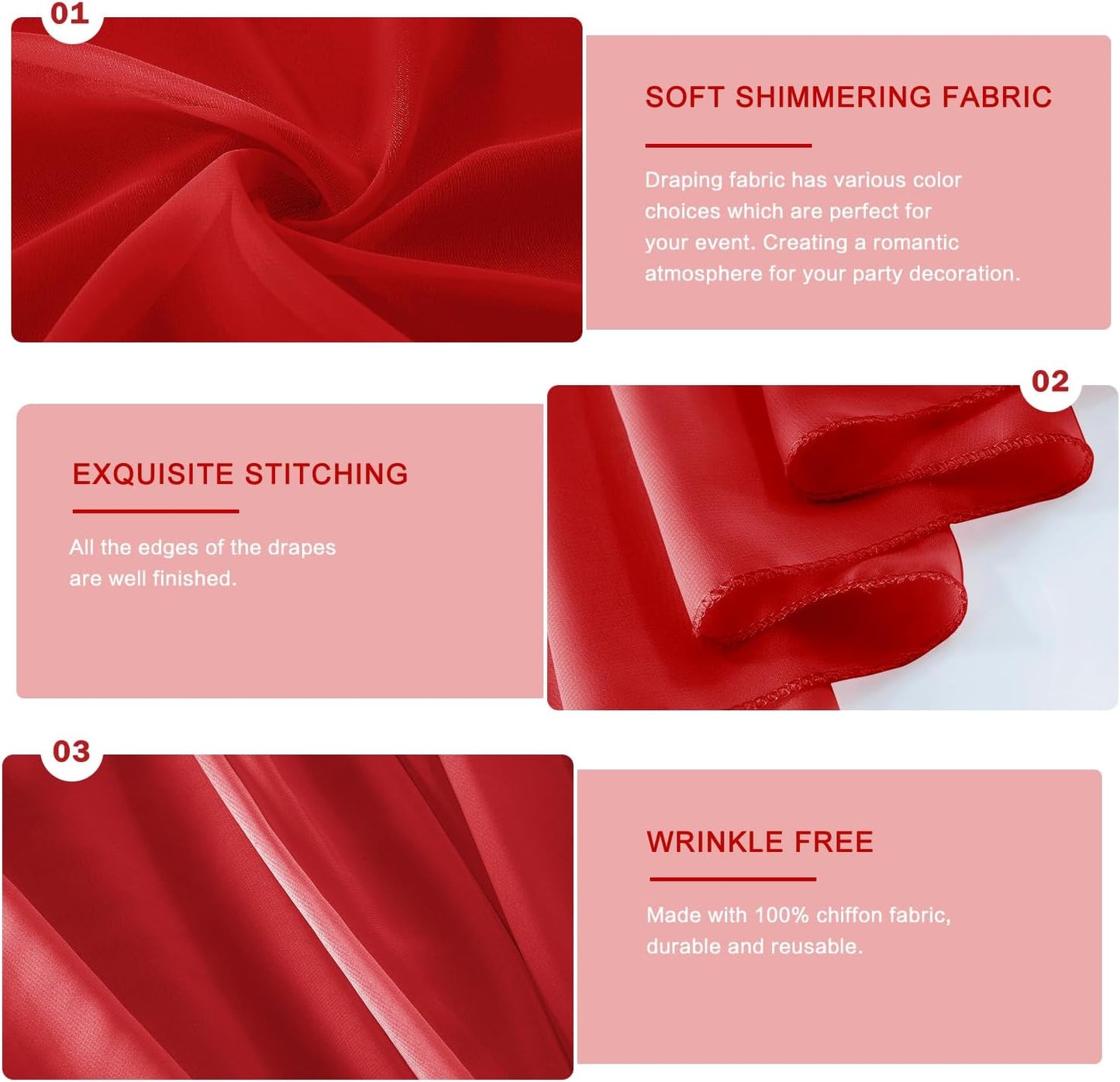 Wedding Arch Draping Fabric 29" x 18 FT Red Sheer Chiffon Outdoor Curtain Drapes for Wedding Birthday Party Ceremony Decor(1 Panel, Red)