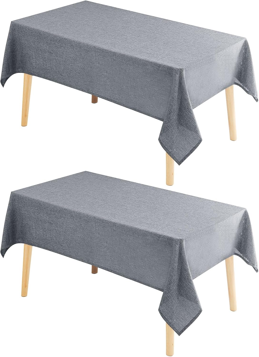 Hiasan 2 Pack Faux Linen Rectangle Tablecloth - Wrinkle and Stain Resistant Washable Table Cloth for Kitchen Dining Room Holiday Table Cover for Party Dinner, Grey, 60 x 120 Inch