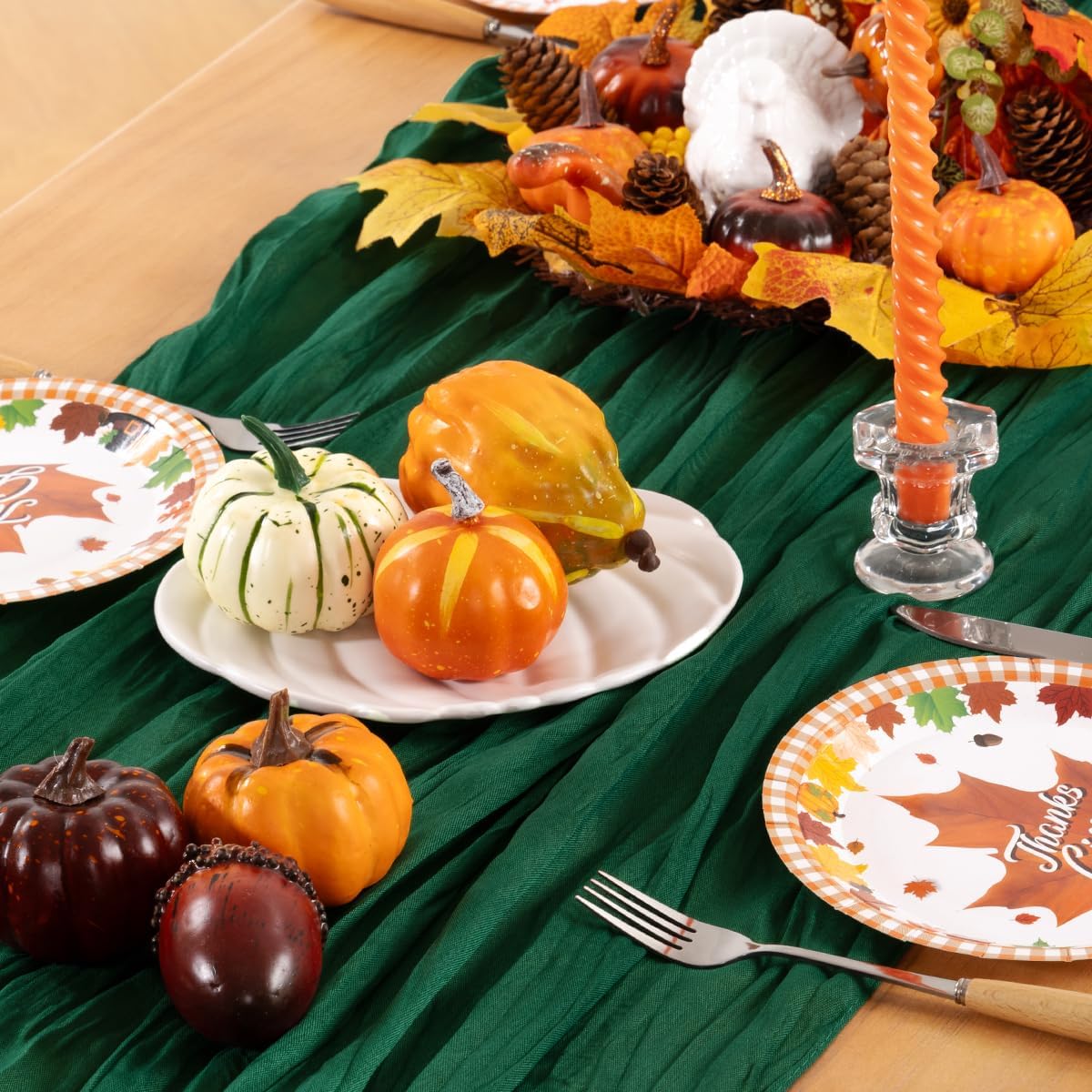 Emerald Green Cheesecloth Table Runner 12 Pack Fall Table Runners Boho Gauze 120 Inches Green Cheese Cloth Fall Table Decorations for Thanksgiving Wedding Bridal Baby Shower Tea Party