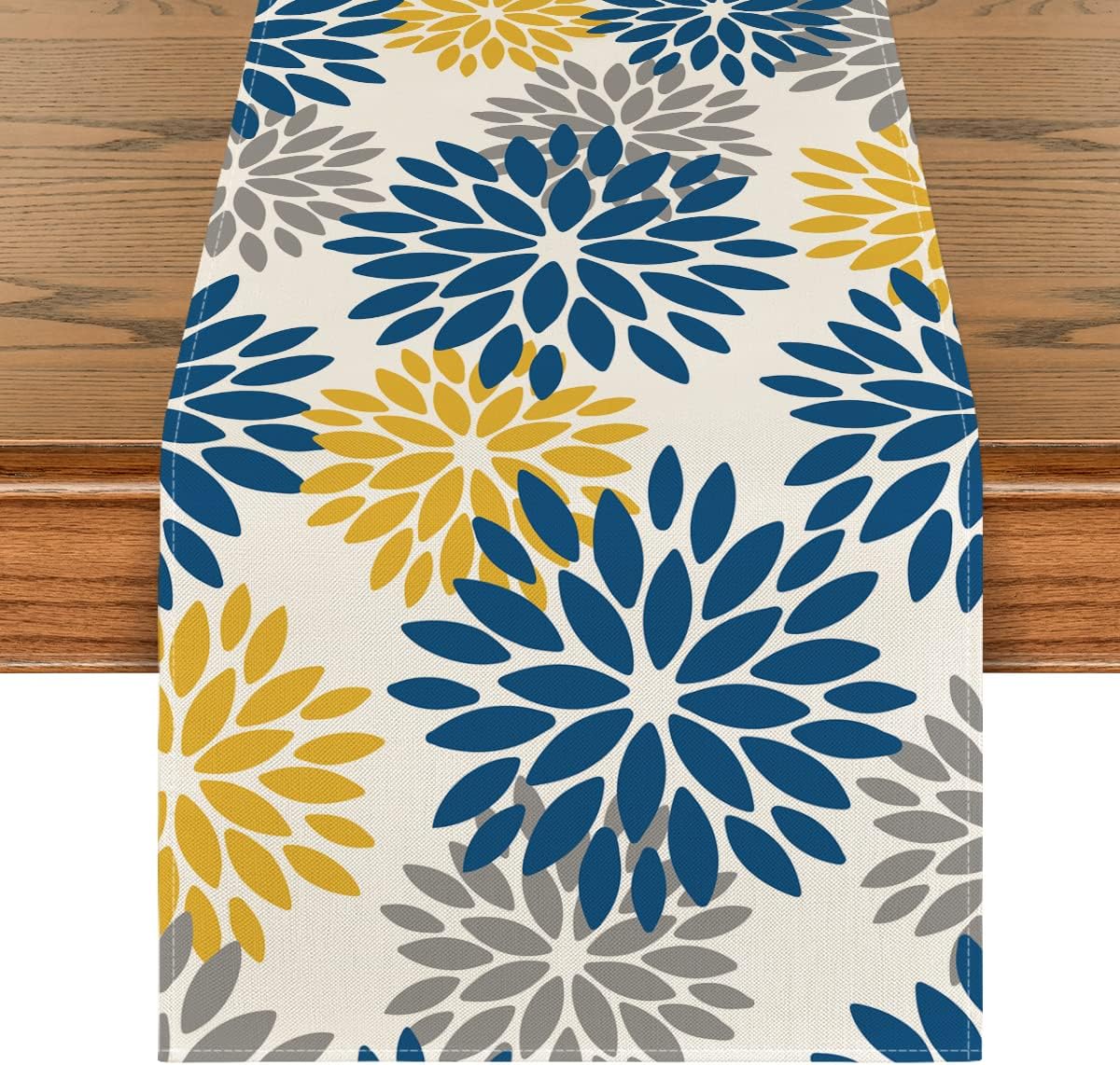 Artoid Mode Blue Dahlia Floral Pinnata Summer Table Runner, Spring Kitchen Dining Table Decoration for Home Party Decor 13x90 Inch
