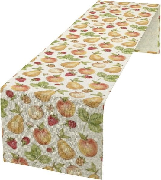 Vintage Spring Summer Fruit Table Runner Watercolor Pear Strawberry Leaves Dinner Runner for Farmhouse Party Holiday Home Kitchen Dining Table Decor 13x70