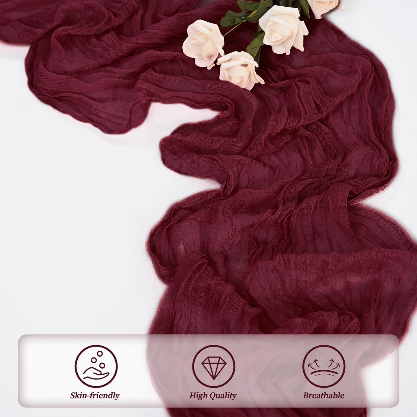 Burgundy 12 Pack Cheesecloth Table Runner 10FT Rustic Gauze Cheese Cloth Table Runner for Wedding Bridal Baby Shower Table Decor 20 x 120 Inch Long Boho Fabric Sheer Birthday Party Table Decorations