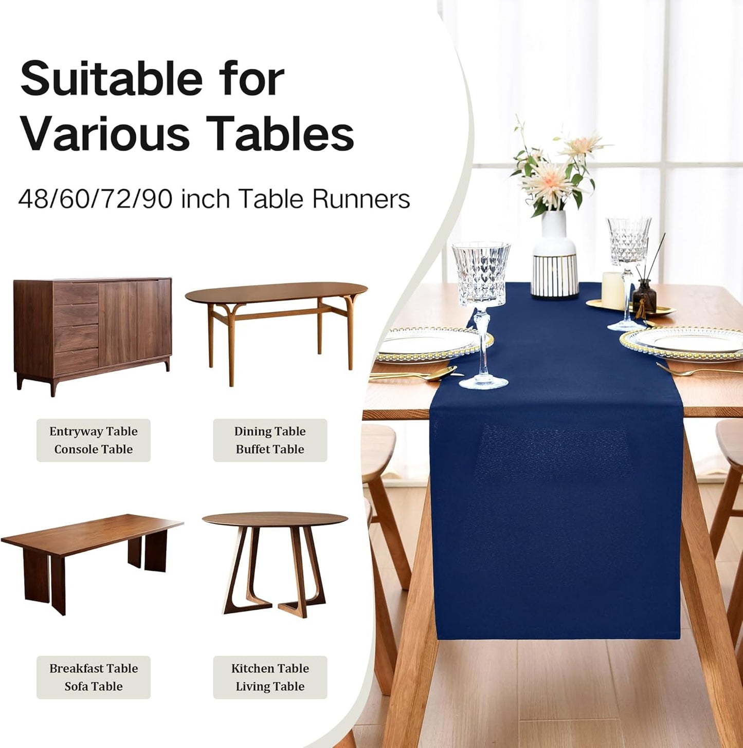 Farmhouse Navy Blue Table Runner Dining Table Runners 48 Inches Long Coffee Table Runner for Dresser Living Room Bedroom Holiday Party Banquet 12X48 Inch