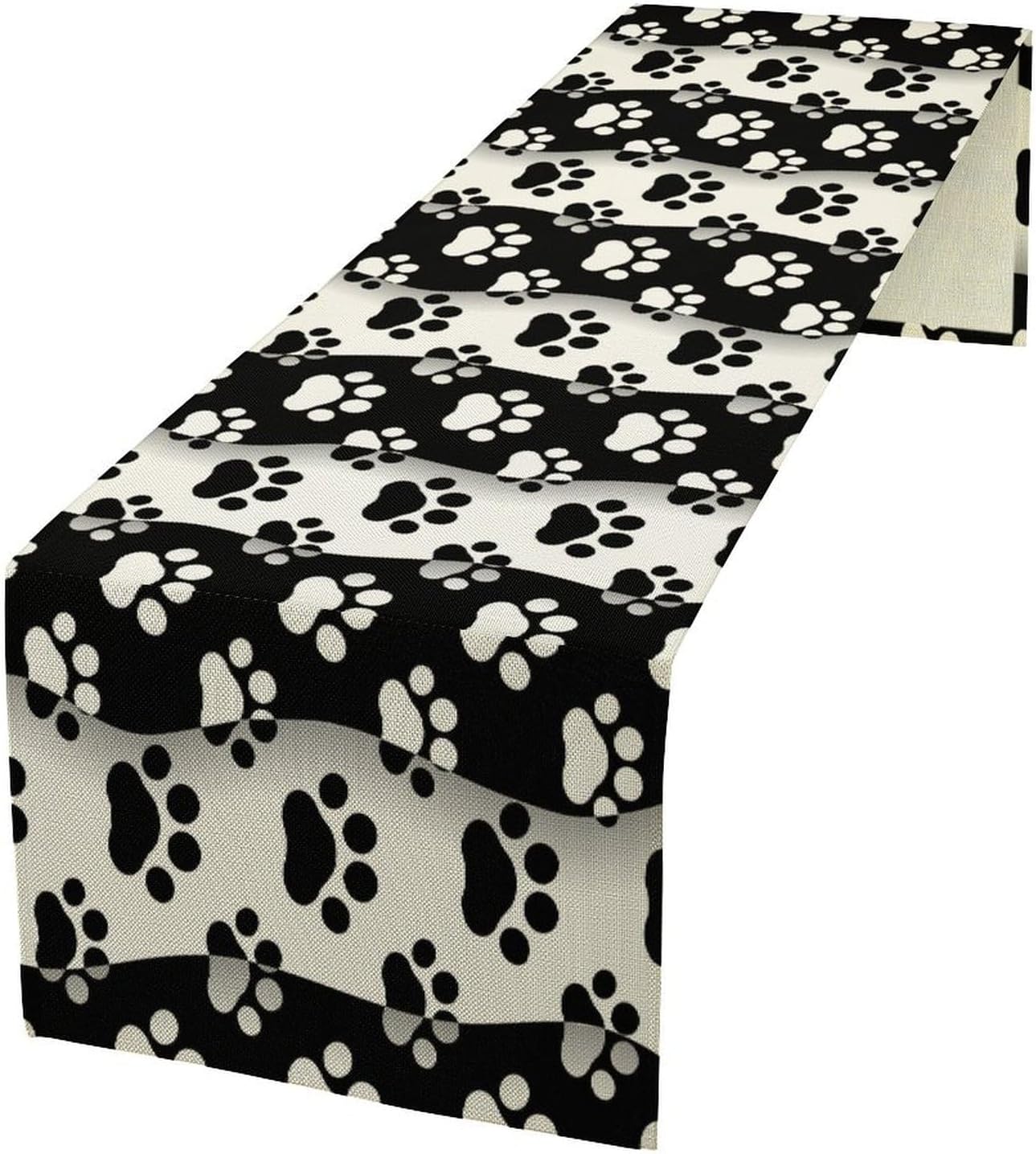 Dog Paw Table Runner,Kid Cute Animal Footprint Black White Theme Design Print Tablecloth Burlap for Hotel Indoors Outdoor Dining Room Kitchen Home Decor,W13X L36 in