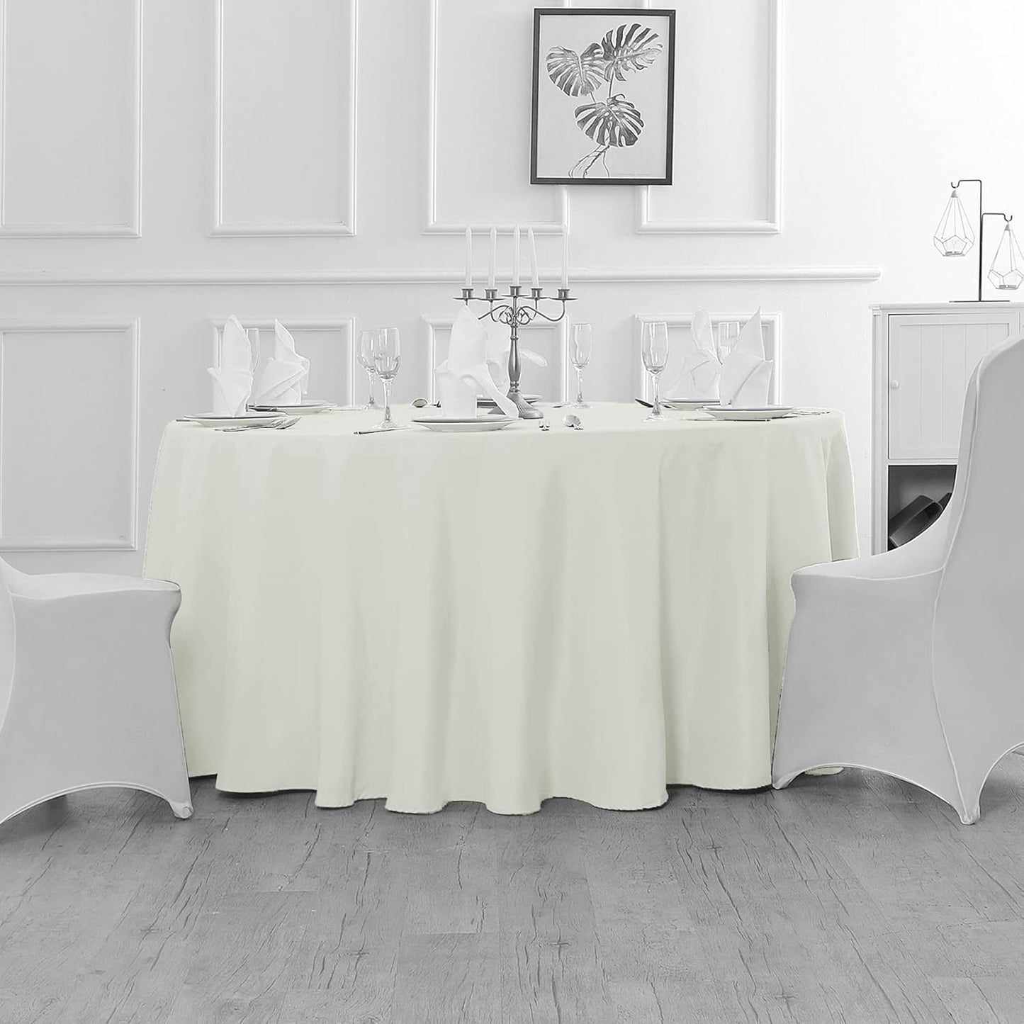 Fokitut 2 Pack Waterproof Round Tablecloth, 120 Inch, Stain Resistant and Wrinkle Polyester Table Cloth, Fabric Table Cover for Kitchen Dining, Wedding, Party, Holiday Dinner-Ivory