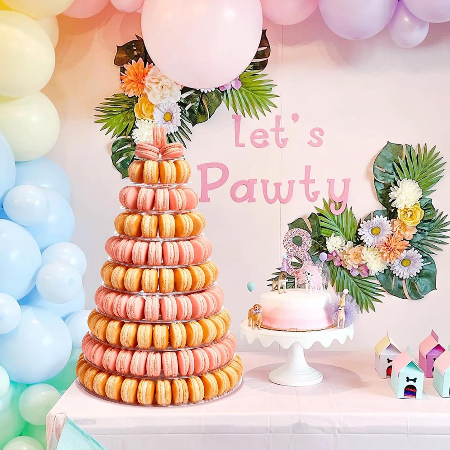 10 Tiers Macaroon Tower Stand, Round Macaron Tower Cake Display Rack Plastic Cupcake Stand Macarons Desserts Serving Tray for Birthday Wedding Party Decor (10 Tiers)