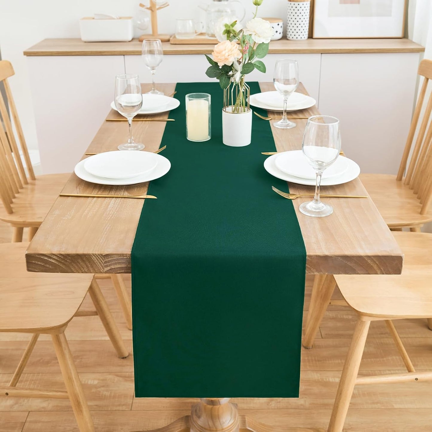 2 Pack Green Table Runner 12 x 72 Inch Solid Color Farmhouse Runners Coffee Table Dresser for Daily Party Home Decoration
