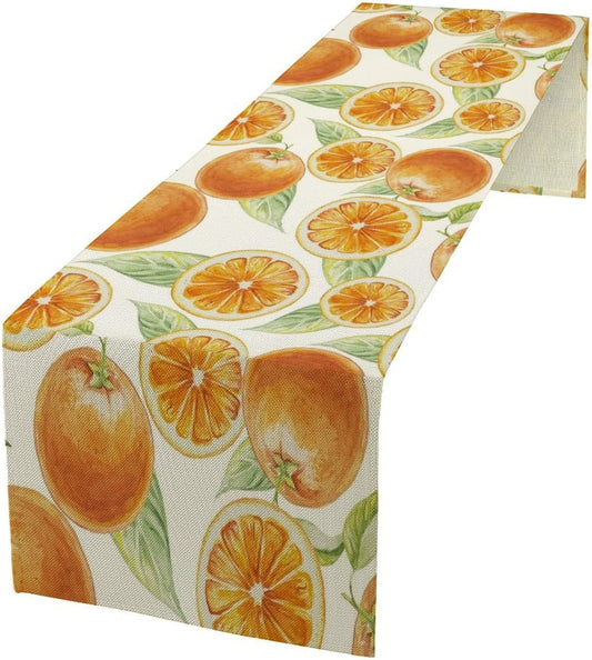Spring Summer Orange Table Runner Watercolor Sweet Fruit Botanical Print Dinner Runner for Farmhouse Party Holiday Home Kitchen Dining Table Decor 13x120