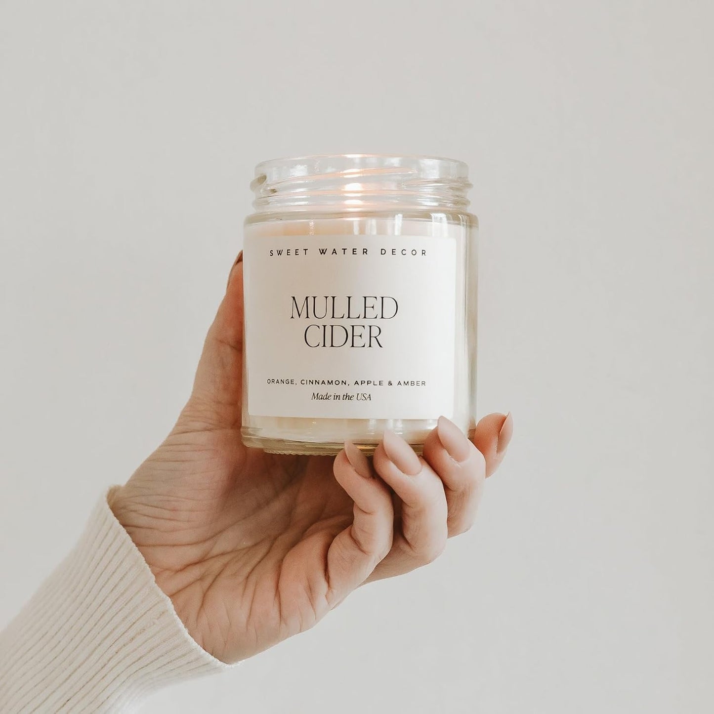Sweet Water Decor Mulled Cider Candle - Fall Scented with Cinnamon, Icing and Cinnamon Buttery Pastry for Home - Fall Soy Candles with 40 Hours Burn Time - 9Oz Gold Lid Clear Jar Mulled Cider Scents