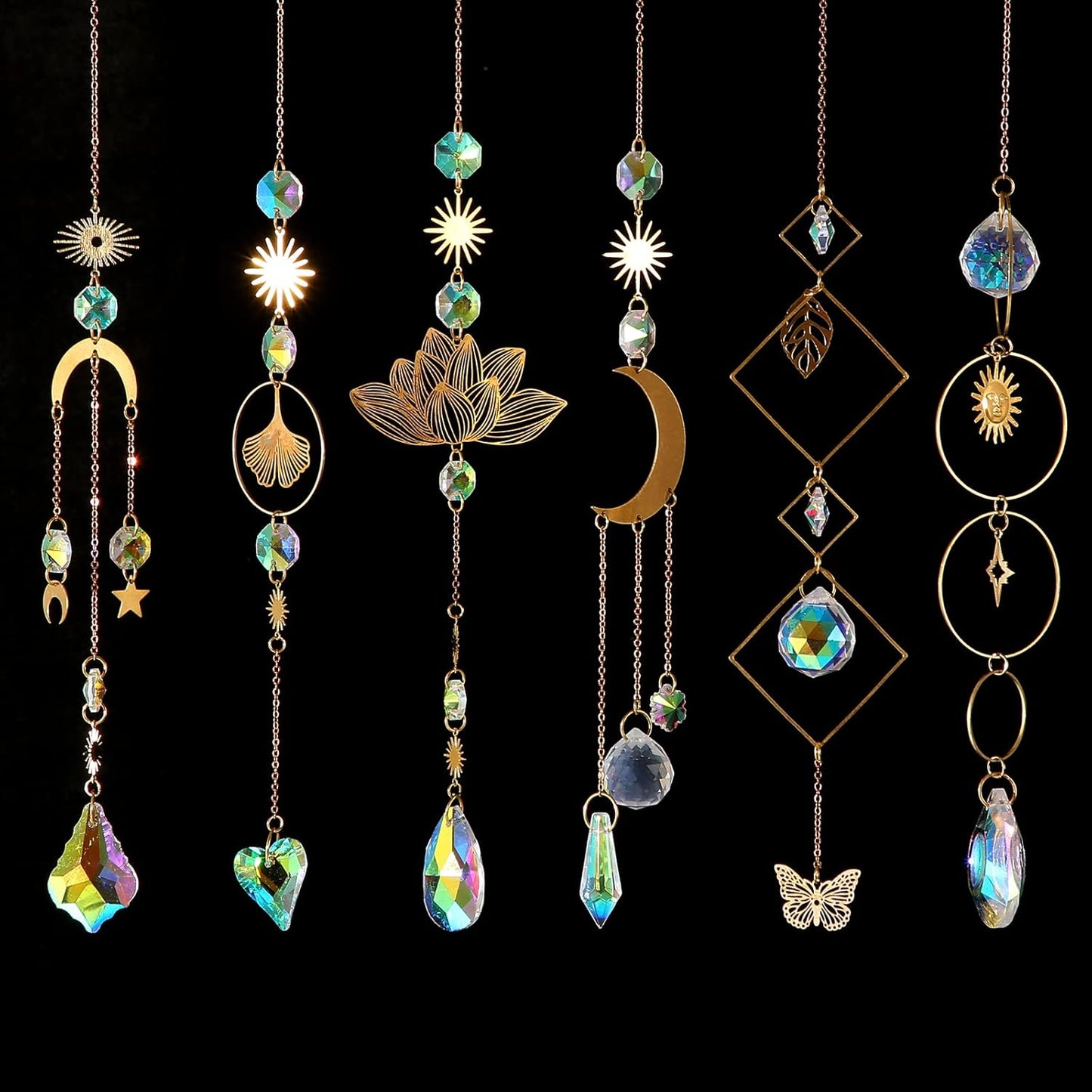 6Pieces Colorful Crystals Suncatcher Hanging for Window Crystal Ball Prism Rainbow Maker Pendants for Garden Christmas Tree Wedding Party Patio Backyard Car Home Indoor Outdoor Decoration