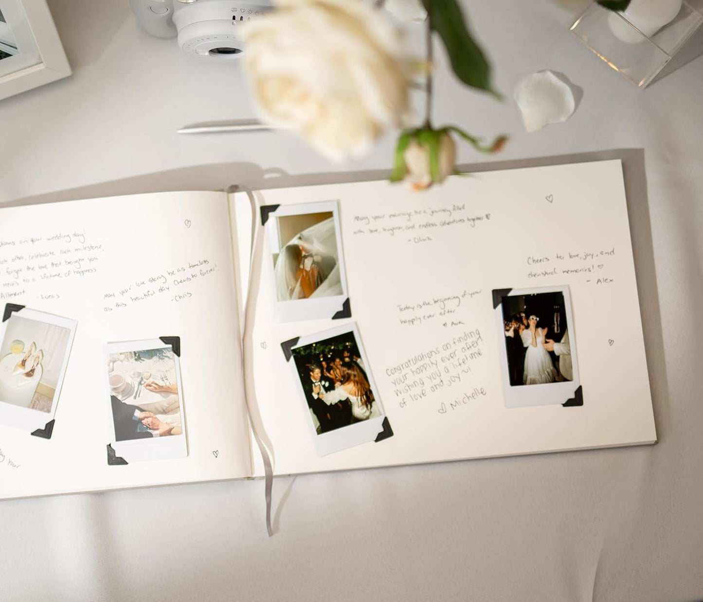 MUUJEE Personalized Guestbook in Navy - Premium Custom Modern Guest Book for Wedding Reception, Birthday Party or Events w/Bookmark Blank Pages for Signing 11.5 x 8.5 inches