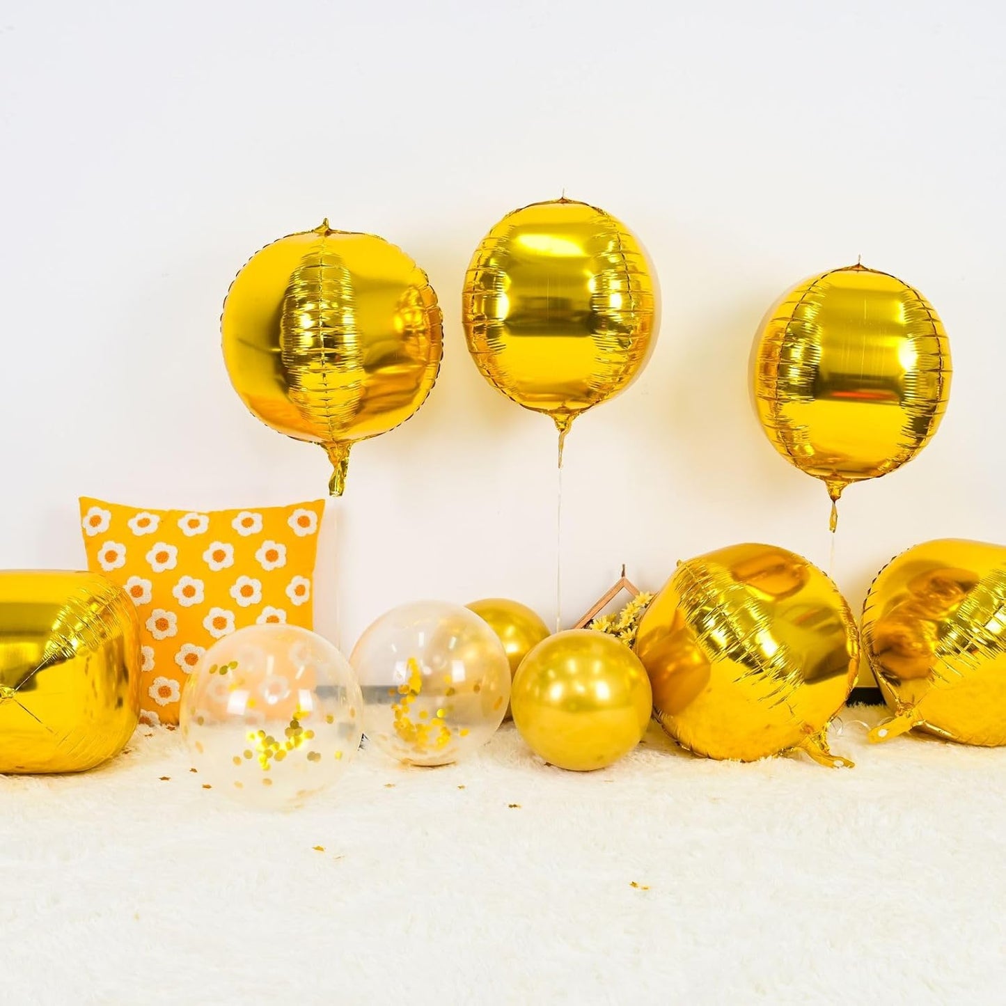 6Pcs Gold Round Foil Balloons,Giant 4D Round Ball Balloons 22 Inch for Birthday Wedding Graduation Prom Party Decorations