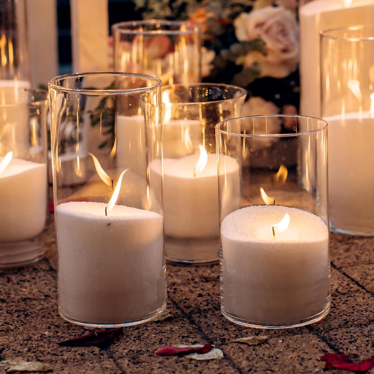 WDHODEC Hurricane Candle Holders 24 PCS, 6" 8" Clear Glass Bud Vases, Cylinder Vase, Pillar Floating Candle Holders for Wedding Birthday Party Centerpiece