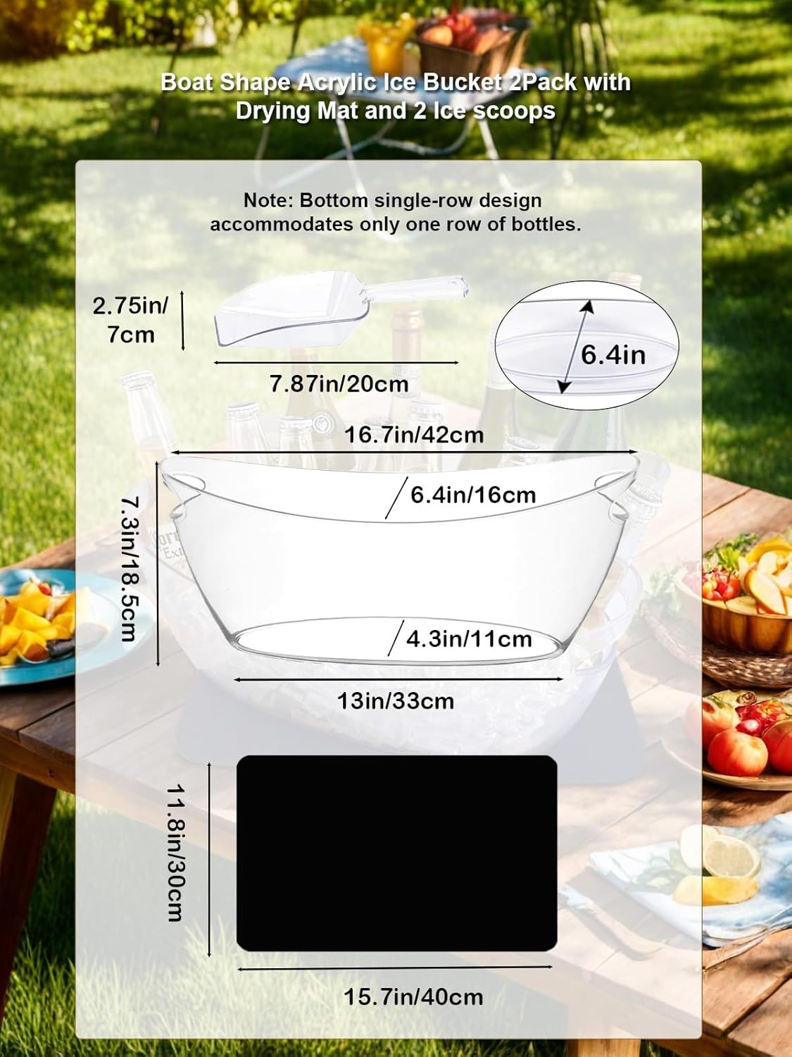 5.5L 16.7x6.4x7.3in Small Ice Bucket 2PCS with Drying Mat & Scoops for Parties, Mimosa Bar Supplies Beverage Tubs for Champagne Beer Sparkling Wine, Drink Cooler/Holder Food Grade Boat Shape