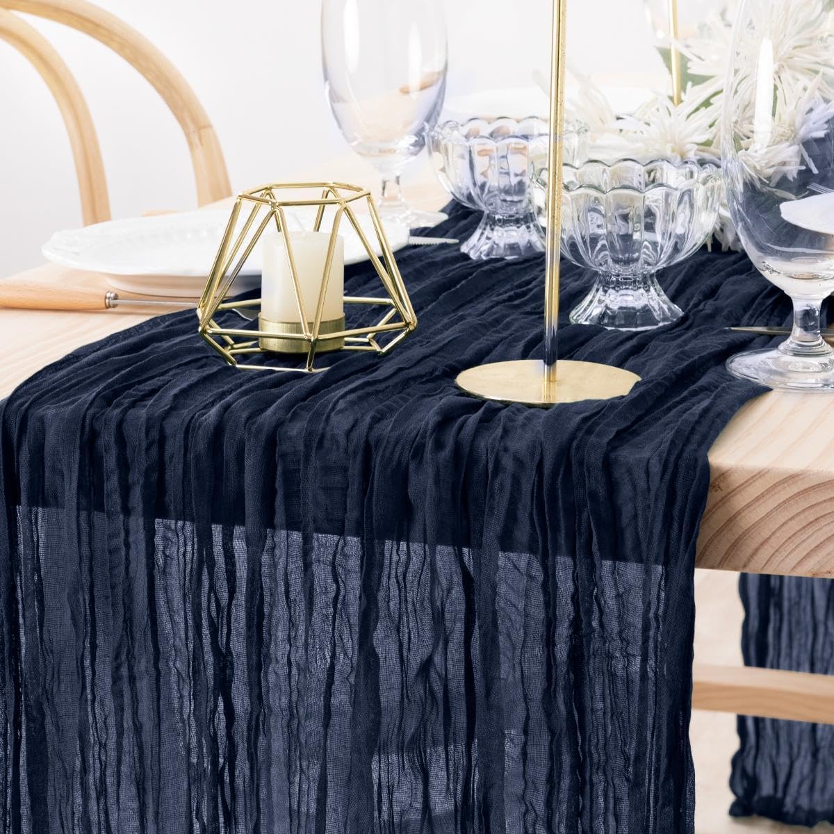 MLMW 6 Pack Navy Blue Table Runner Cheesecloth Boho Gauze Rustic Cheese Cloth Table Runner 160 inch Sheer 13.3ft for Graduation Wedding Party Baby Bridal Shower Birthday