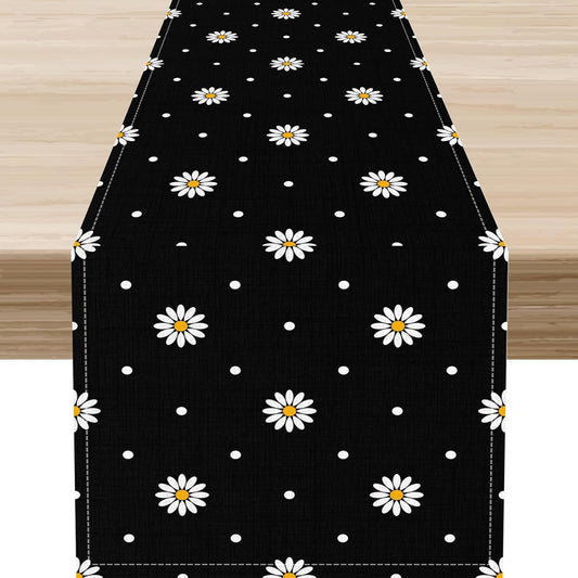 Daisy Floral Table Runner, Spring Seasonal Summer Wild Flower Rustic Country Farmhouse Table Center Decor for Home Kitchen Dining Patio Holiday Party Indoor Outdoor Table Decorations, 13"x36" Inch
