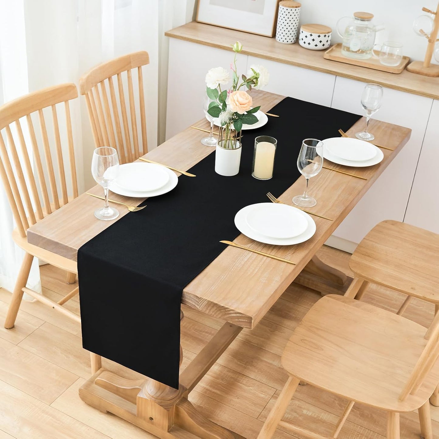 2 Pack Black Table Runner 12 x 90 Inch Solid Color Farmhouse Runners Coffee Table Dresser for Daily Party Home Decoration