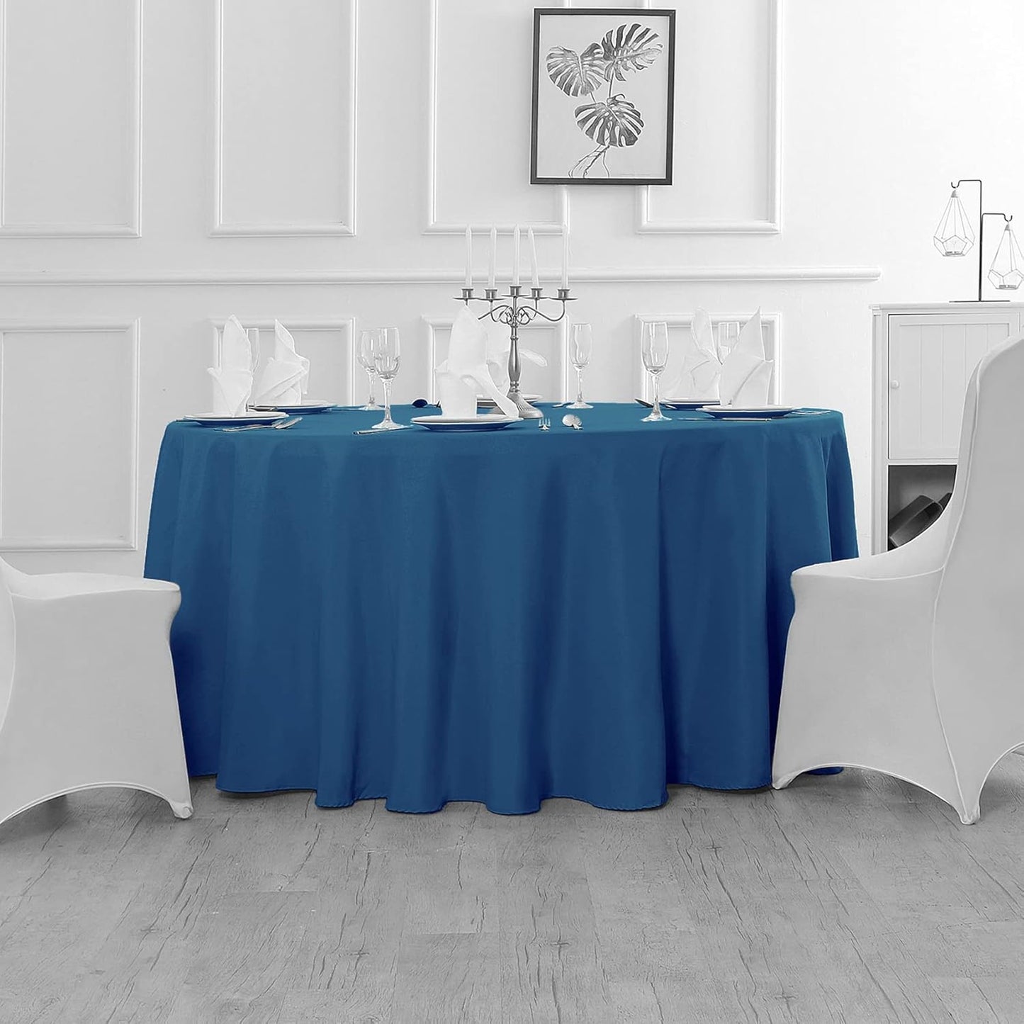 Fokitut 2 Pack Waterproof Round Tablecloth, 70 Inch, Stain Resistant and Wrinkle Polyester Table Cloth, Fabric Table Cover for Kitchen Dining, Wedding, Party, Holiday Dinner-Mediterranean Blue