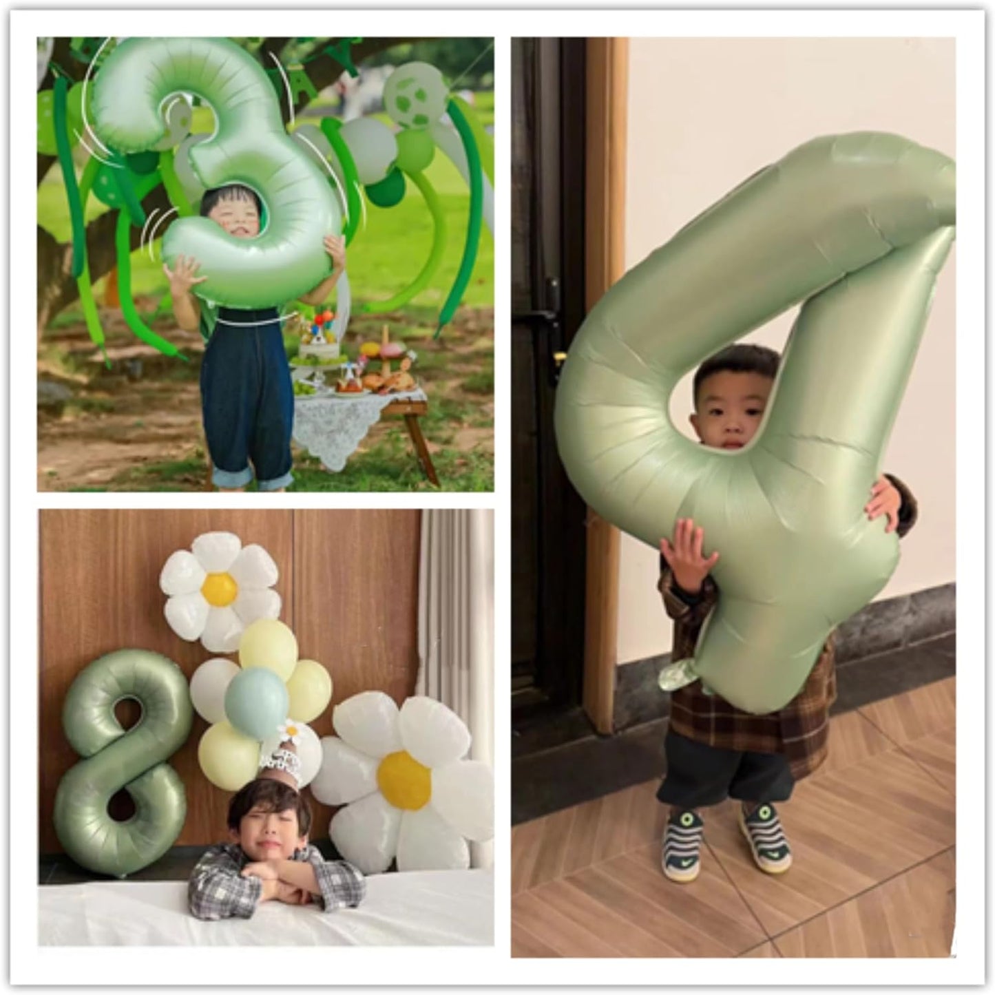 40 inch Olive Green Number 4 Large Foil Number Balloons Set 0-9, Olive Green 4 Helium Balloons for Girls Boys 4th 14th 24th Birthday Anniversary Graduation Jungle Safari Party Decoration Supplies