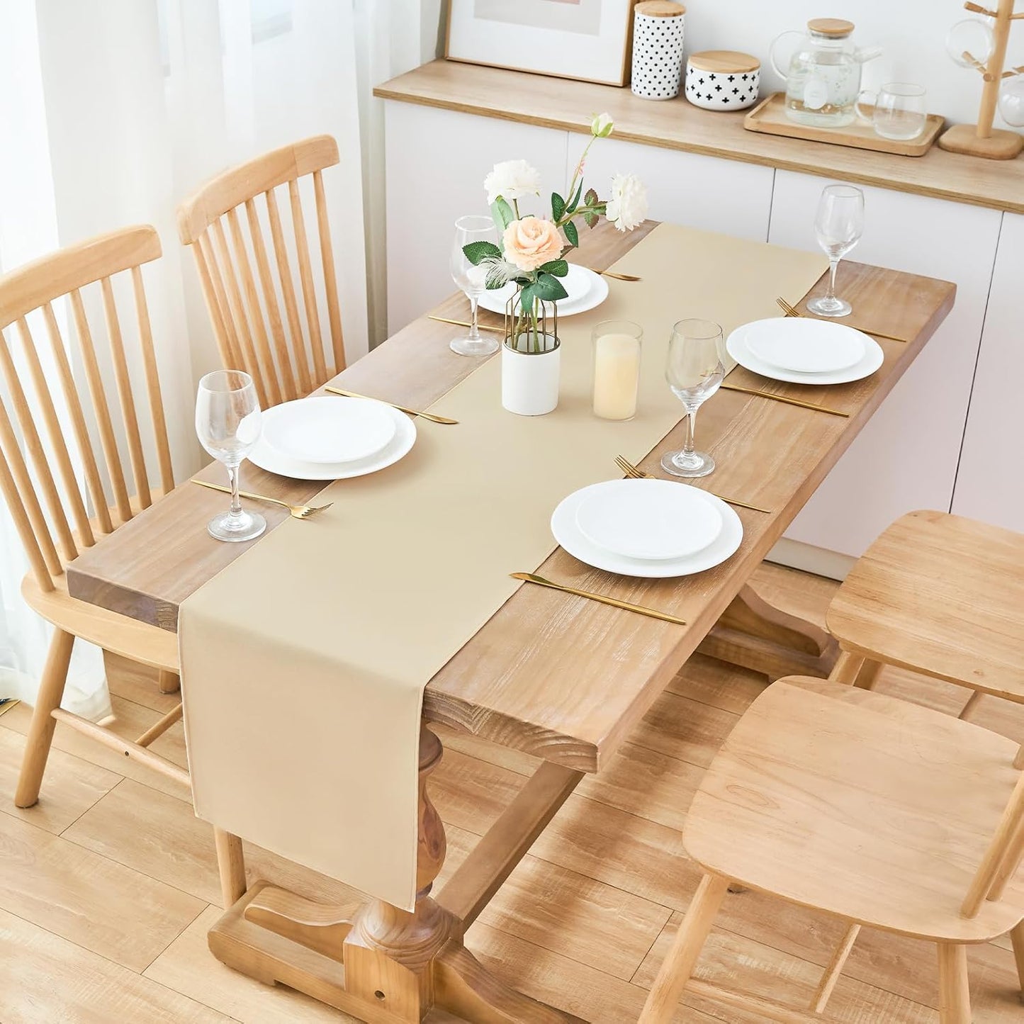 2 Pack Beige Table Runner 12 x 60 Inch Solid Color Farmhouse Runners Coffee Table Dresser for Daily Party Home Decoration