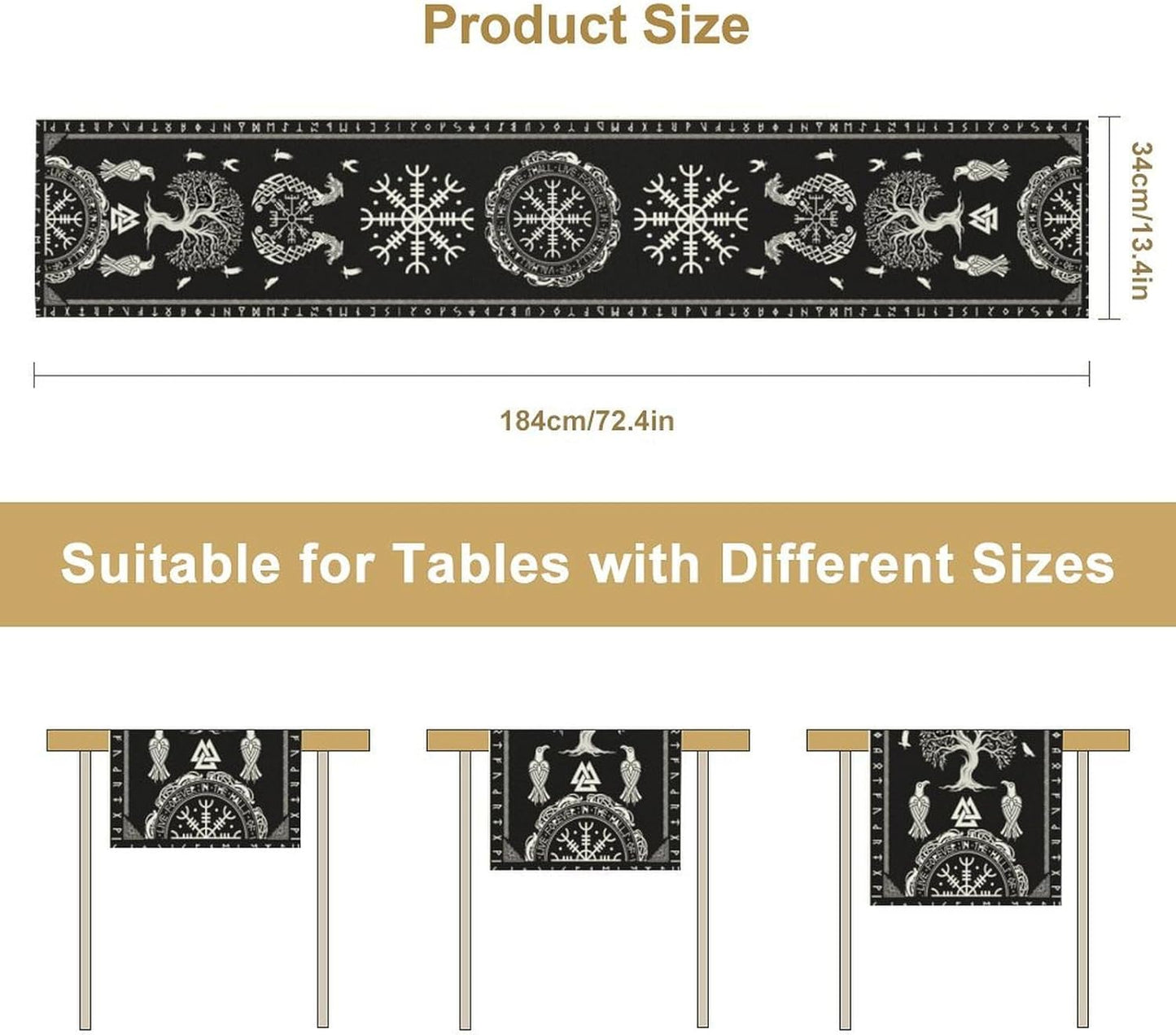 Ancient Abstract Pattern Table Runner, Tree of Life Eagle Dragon Boat Rudder Black and White Table Runner for Party Kitchen Dinner Cafe Bedroom Living Room Table Runner 13x120 Inch
