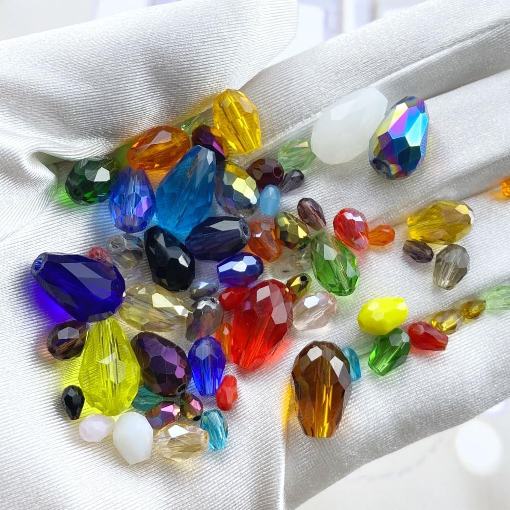 110pcs 6x8mm Teardrop Crystal Glass Beads Vertical Hole Faceted Loose Spacer Beads for DIY Craft Jewelry Making Necklace Bracelet Earring Wind Chimes(Yellow Series)