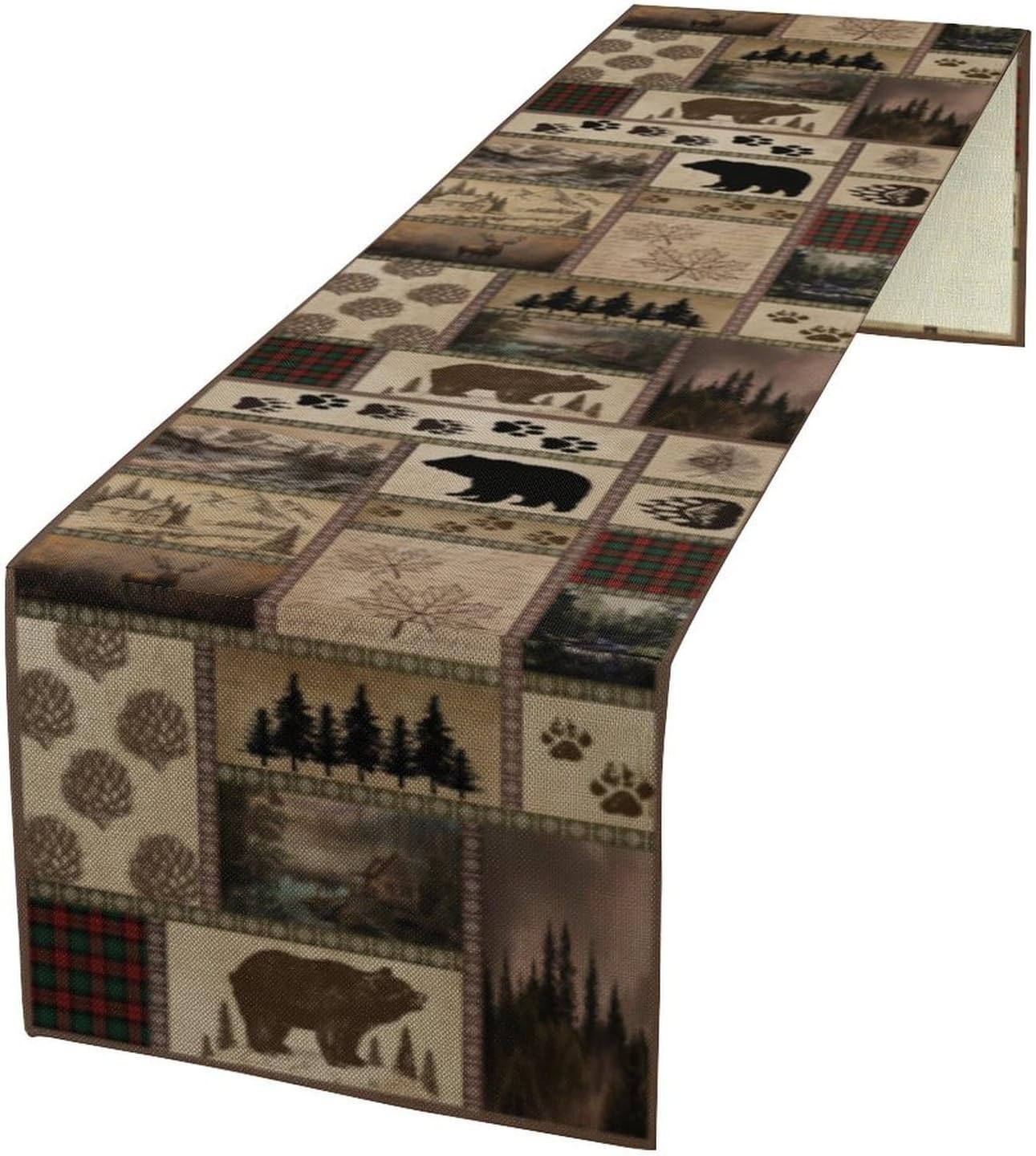Retro Rusticd Cabin Table Runner Bear Country Farmhouse Vintage Lodge Table Runner for Party Dinner Festival Bedroom Living Room Kitchen 13x108 Inch