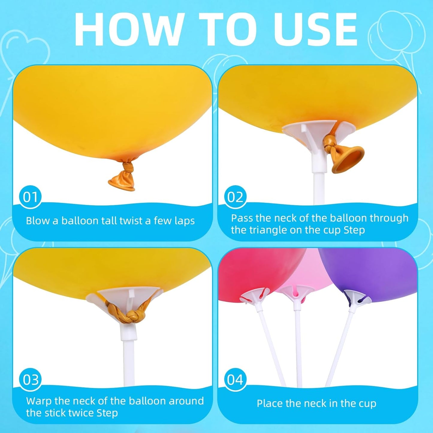 Balloon Sticks - 100Pcs Balloon Stick and Cup for Party Wedding