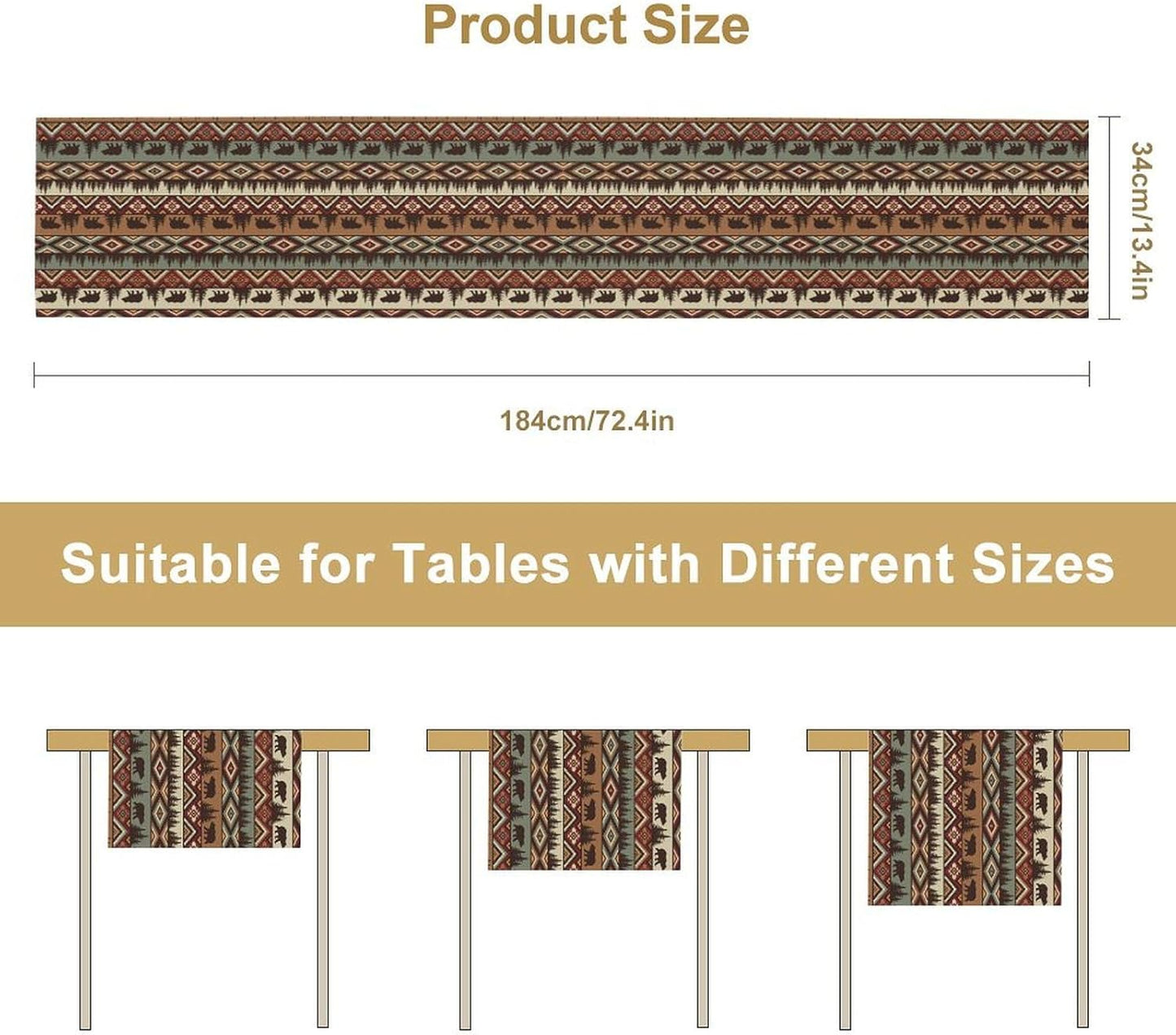 Retro Cabin Table Runner Rustic Bear Forest Farmhouse Lodge Jungle Table Runner for Dinner Party Living Room Kitchen Aztec Vintage 13x70 Inch