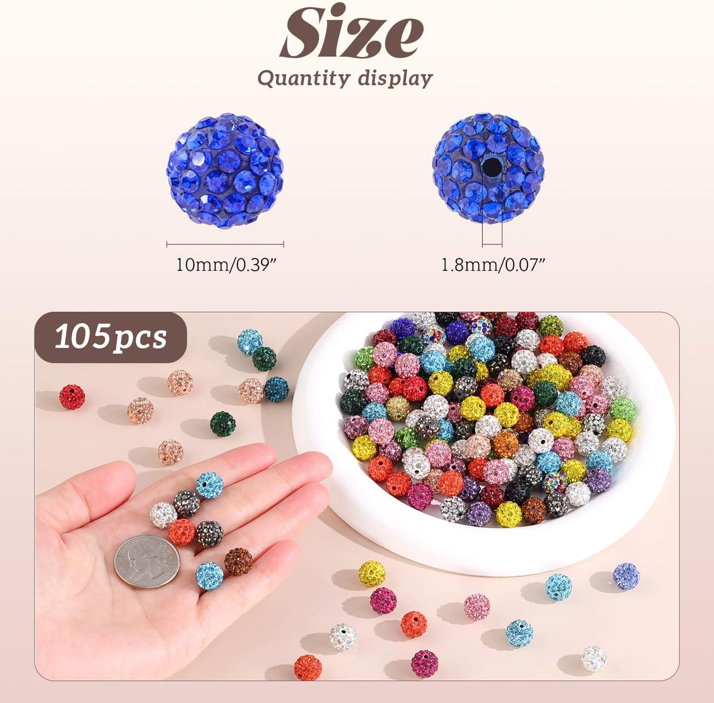105pcs 10mm Rhinestone Beads for Jewelry Making, Black Mixed Shiny Round Disco Ball Beads Bulk, Sparkle Crystal Clay Christmas for Bracelet Baseball Necklace Earring Crafting and DIY