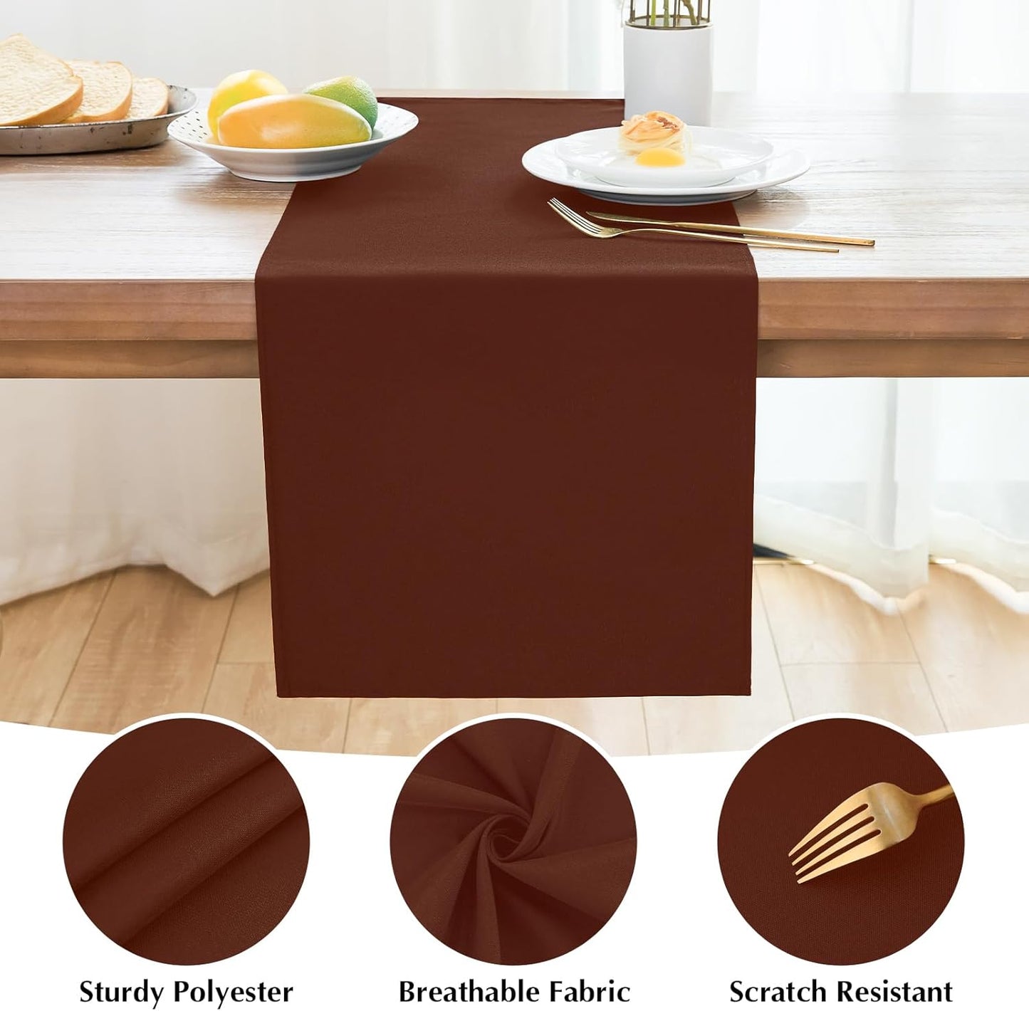 2 Pack Chocolate Table Runner 12 x 90 Inch Solid Color Farmhouse Runners Coffee Table Dresser for Daily Party Home Decoration