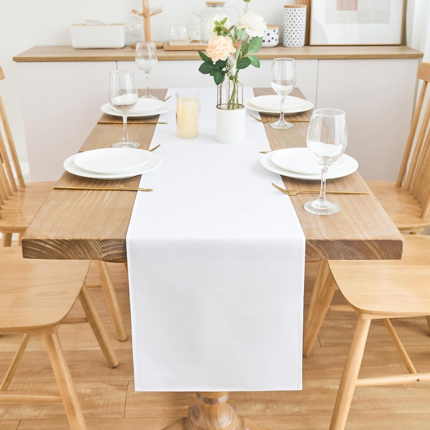 2 Pack White Table Runner 12 x 60 Inch Solid Color Farmhouse Runners Coffee Table Dresser for Daily Party Home Decoration