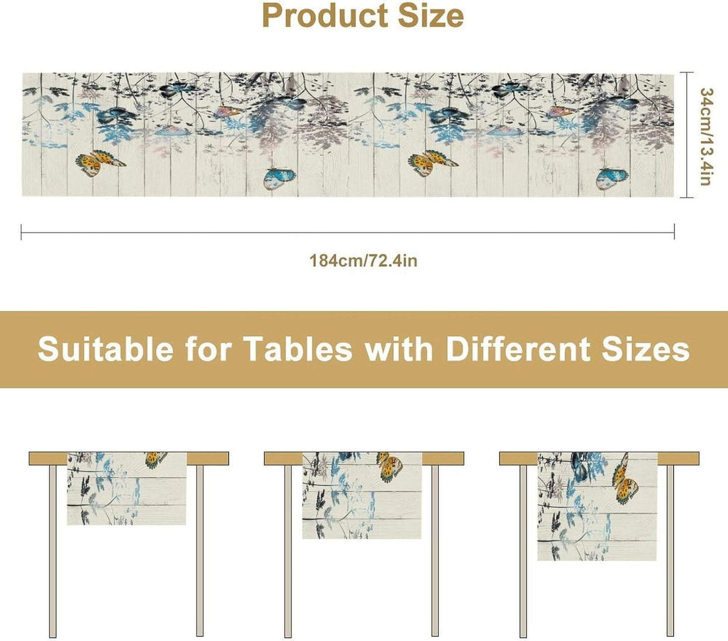 Nature Dandelion Table Runner,Rustic Floral Wood Plank Butterfly Girl Women Pattern Print Burlap Tablecloth for Hotel Indoors Outdoor Dining Room Kitchen Table Decor, 13x36in