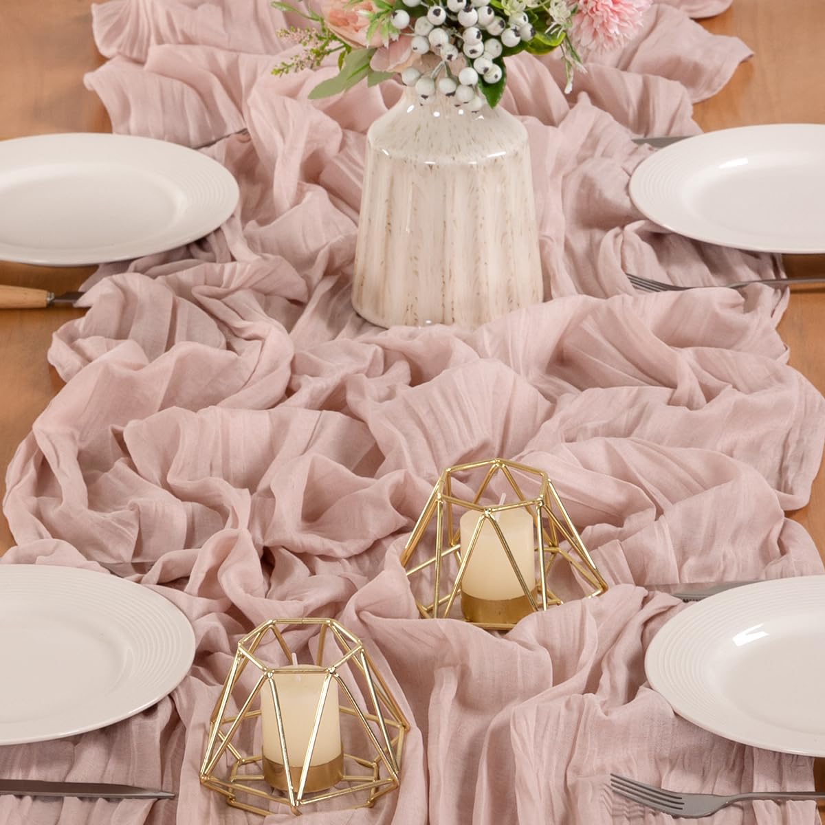 MLMW 10 Pack Pink Cheesecloth Table Runner Boho Gauze Rustic Cheese Cloth Table Runner 160 inch Sheer 13.3ft for Gender Reveal Wedding Party Baby Bridal Shower Birthday