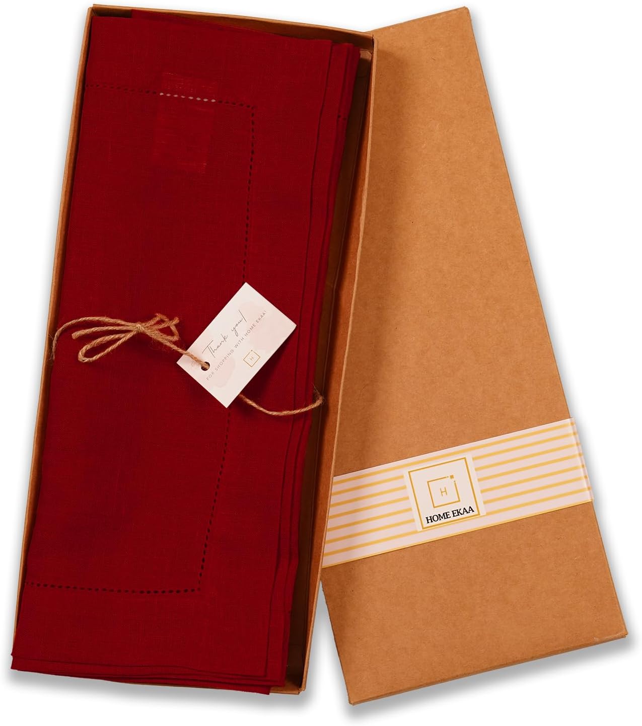 100% Pure Linen Red Table Runner 14 x 36 Inch - Small Hemstitch Christmas Table Runner - Cloth Fabric Runner for Thanksgiving, Winter, New Year - Elara