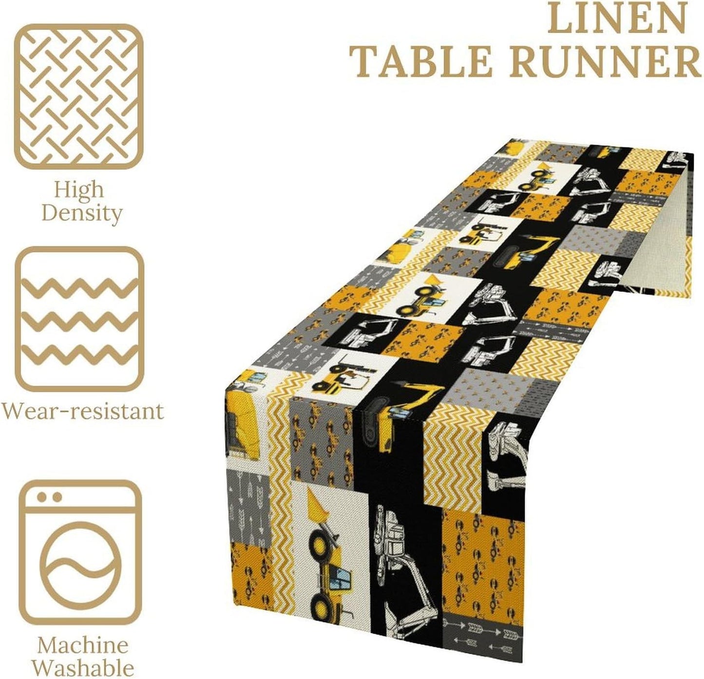 Excavator Table Runner,Boys Kids Construction Vehicles Equipment Trucks Cartoon Car Tablecloth Burlap for Hotel Indoors Outdoor Dining Room Kitchen Holiday Party, 13x36in
