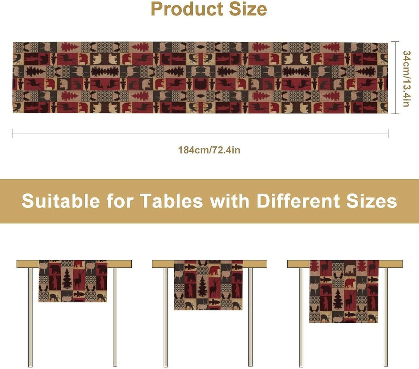 Retro Rustic Bear Table Runner, Wild Bear Cabin Pine Farmhouse Table Runner for Bedroom Kitchen Living Room Vintage Country Style Lodge 13x70 Inch