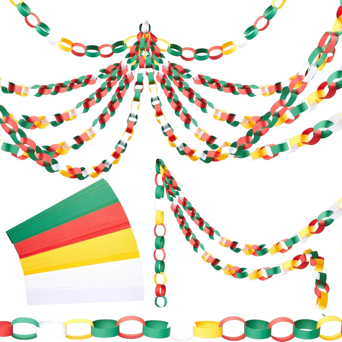 Lincia 600 Sheet Halloween Paper Chain Garland, Construction DIY Crafts Chain Strip for Fall Thanksgiving Party Decor, 1x8 Inch with Double Sided Tape (Christmas)