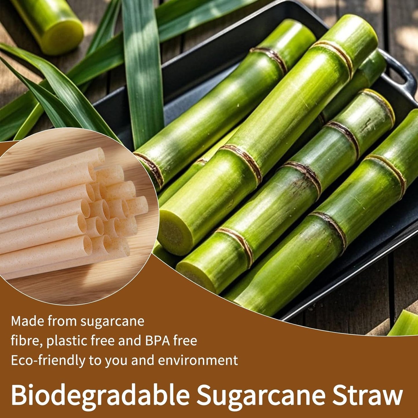 400 Pcs Sugarcane Straws Disposable, 5 In Drinking Agave Long Edible Compostable Biodegradable Cocktail Straws, Natural Brown Juice Coffee Tea Bulk Straw, Sturdy Straw for Drinks Home Restaurant