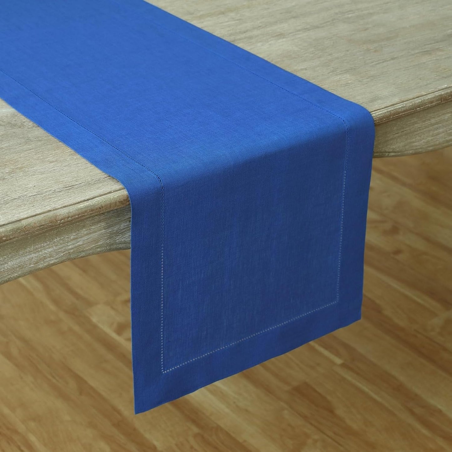 Solino Home Linen Royal Blue Table Runner 156 Inches Long - 100% Pure Linen Extra Long Table Runner 14 x 156 Inch - Classic Hemstitch