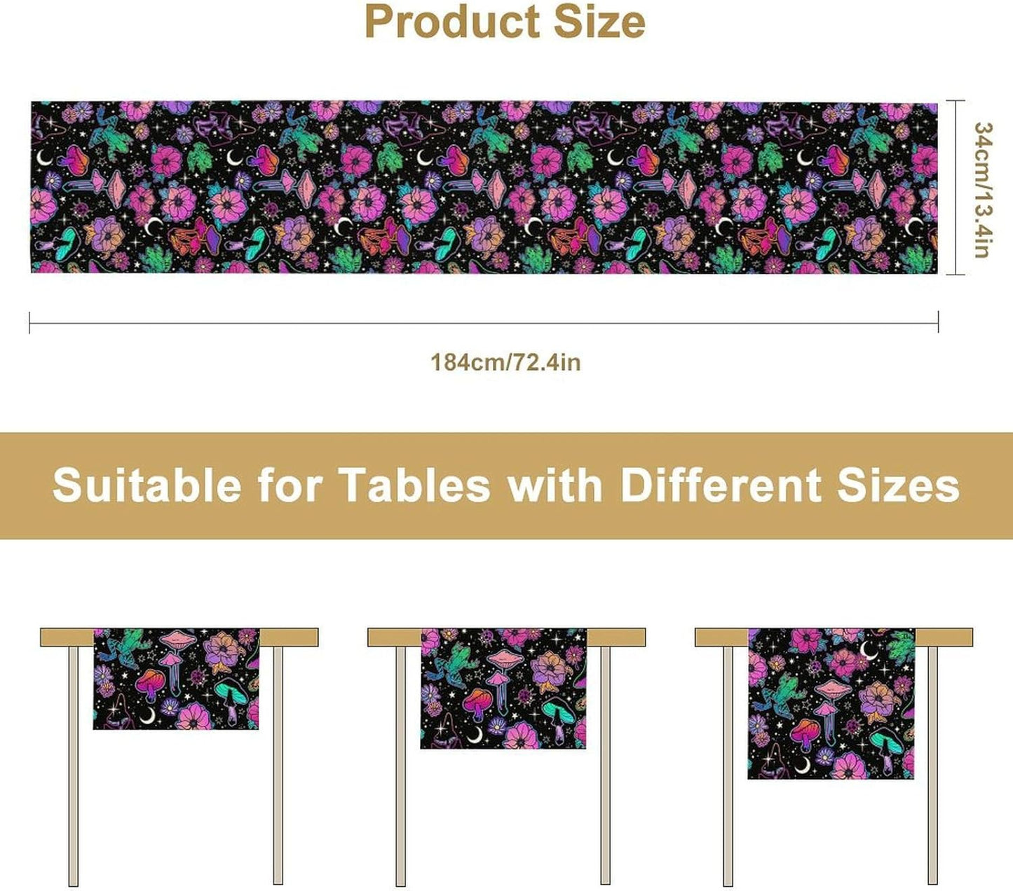 Gothic Star Moon Colorful Table Runner for Kitchen Living Room Home Party Boho Floral Table Runner 13x70 Inch